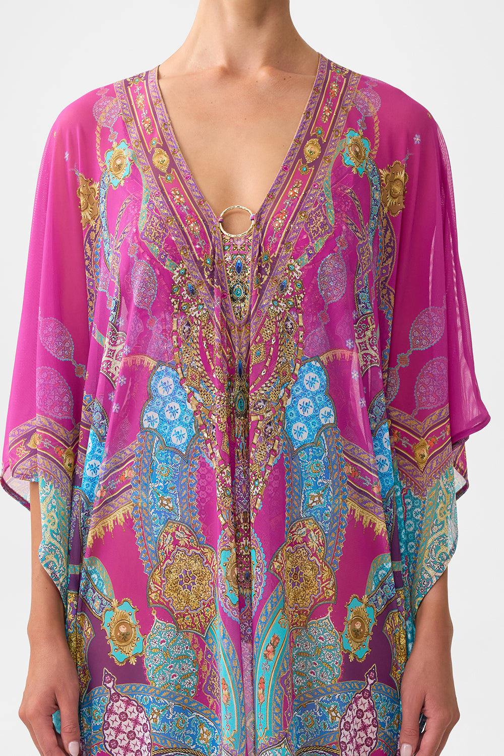LONG V NECK KAFTAN WITH RING FRONT TRIM CONCUBINES, SULTANS & COURTIERS