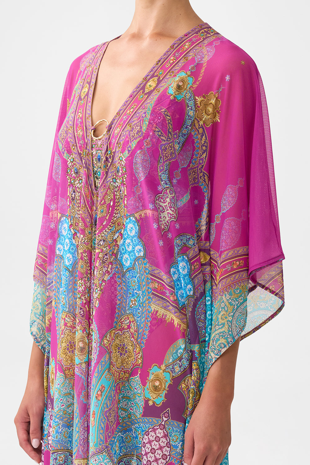 LONG V NECK KAFTAN WITH RING FRONT TRIM CONCUBINES, SULTANS & COURTIERS