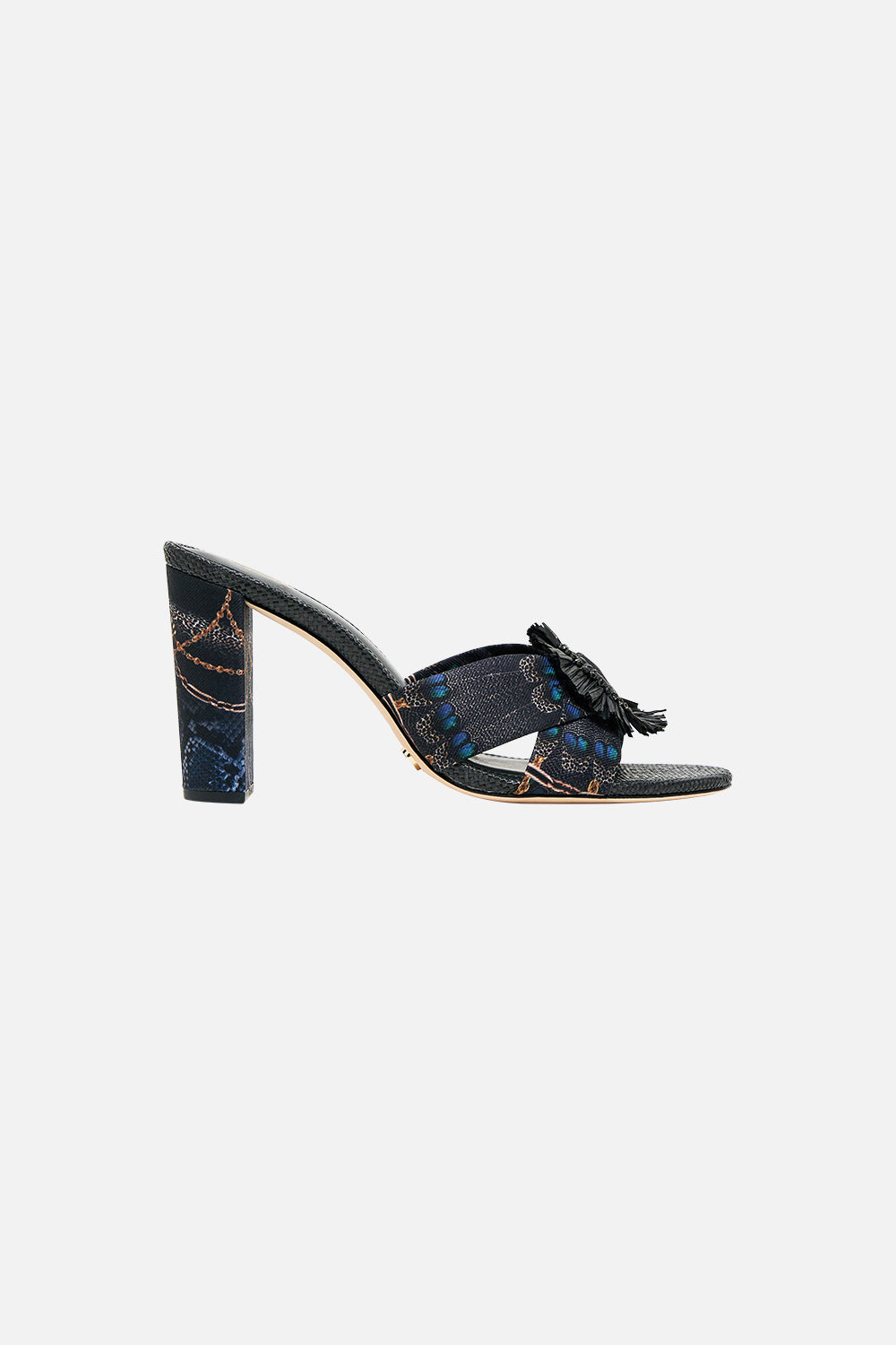 AZRA PRINTED RAFFIA MULE HEEL SONG OF THE SOLSTICE