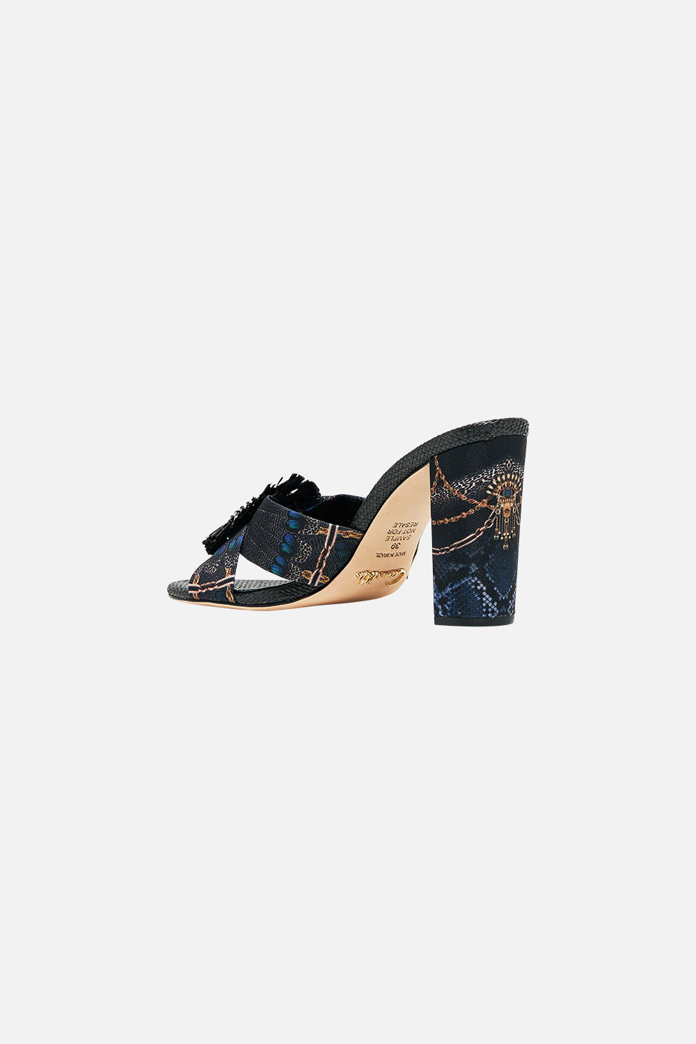 AZRA PRINTED RAFFIA MULE HEEL SONG OF THE SOLSTICE
