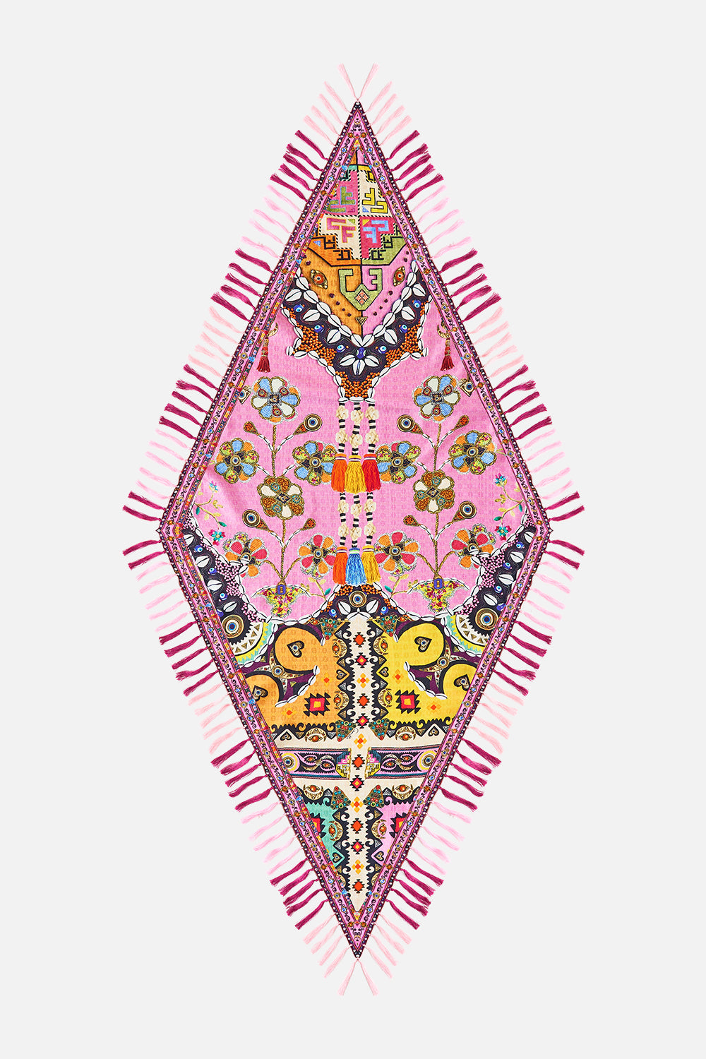 DIAMOND SCARF WITH TASSELS PATCHWORK PANORAMA