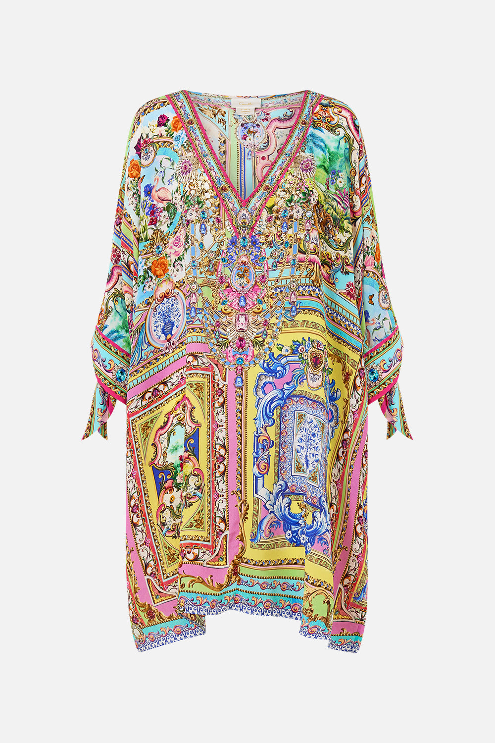 The CAMILLA Tie Sleeve Short V Neck Kaftan in our Spirit Of Santa Maria print.