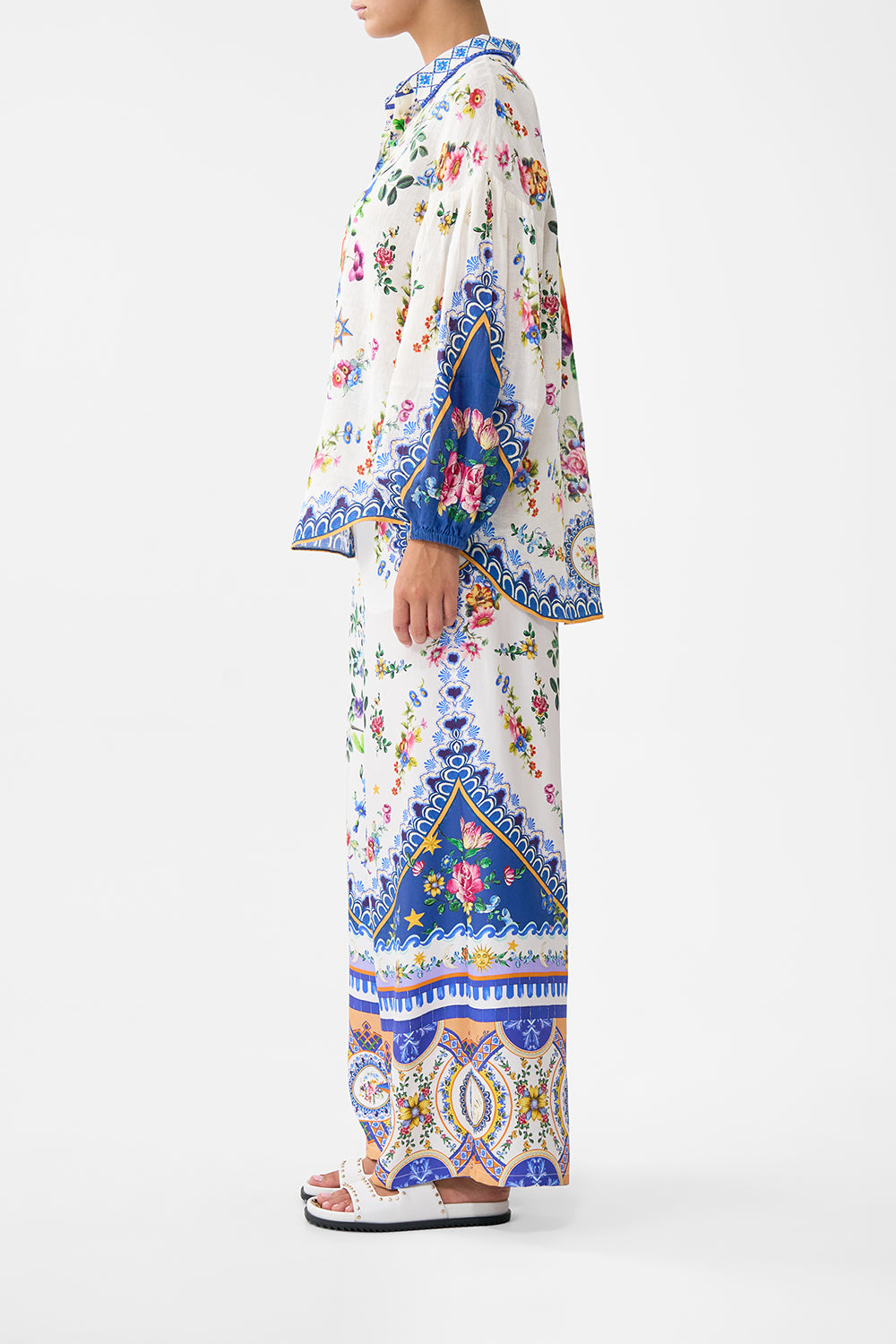 The CAMILLA Balloon Sleeve Shirt Blouse in our Tiles Darls print.