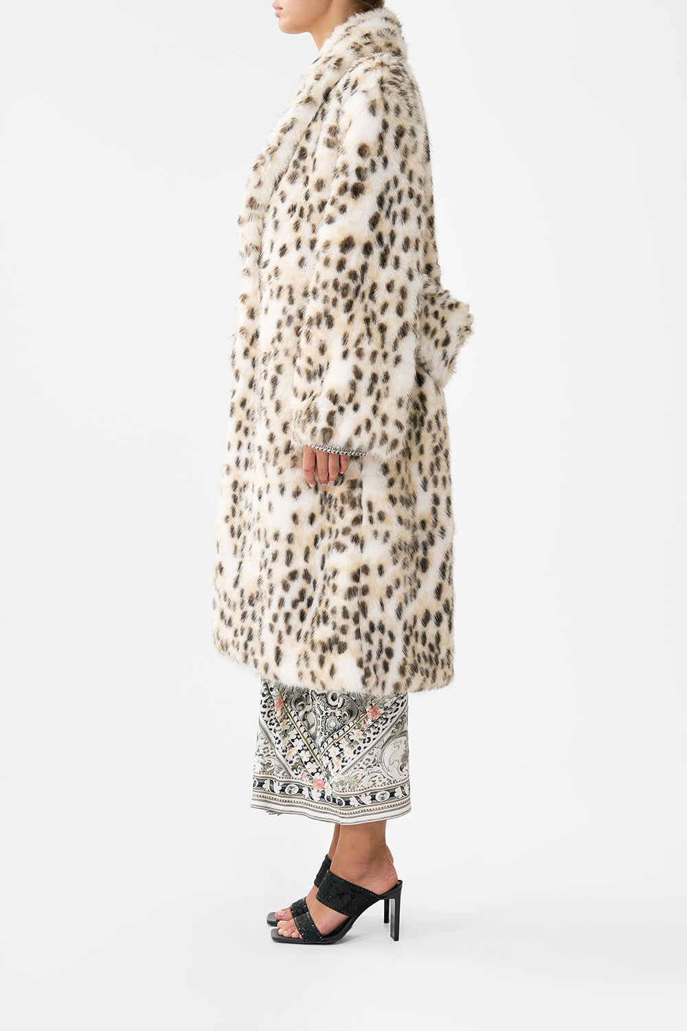 The CAMILLA Long Teddy Coat in our Marble Heaven print.