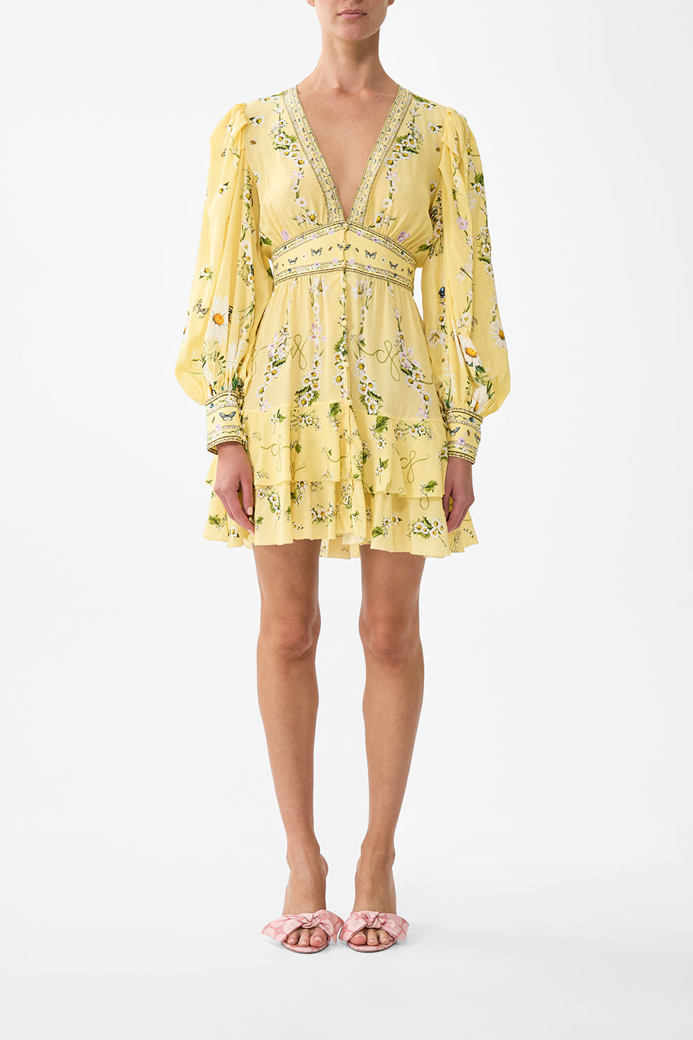 The CAMILLA Button Front Frill Dress in our Daisy Chains print.