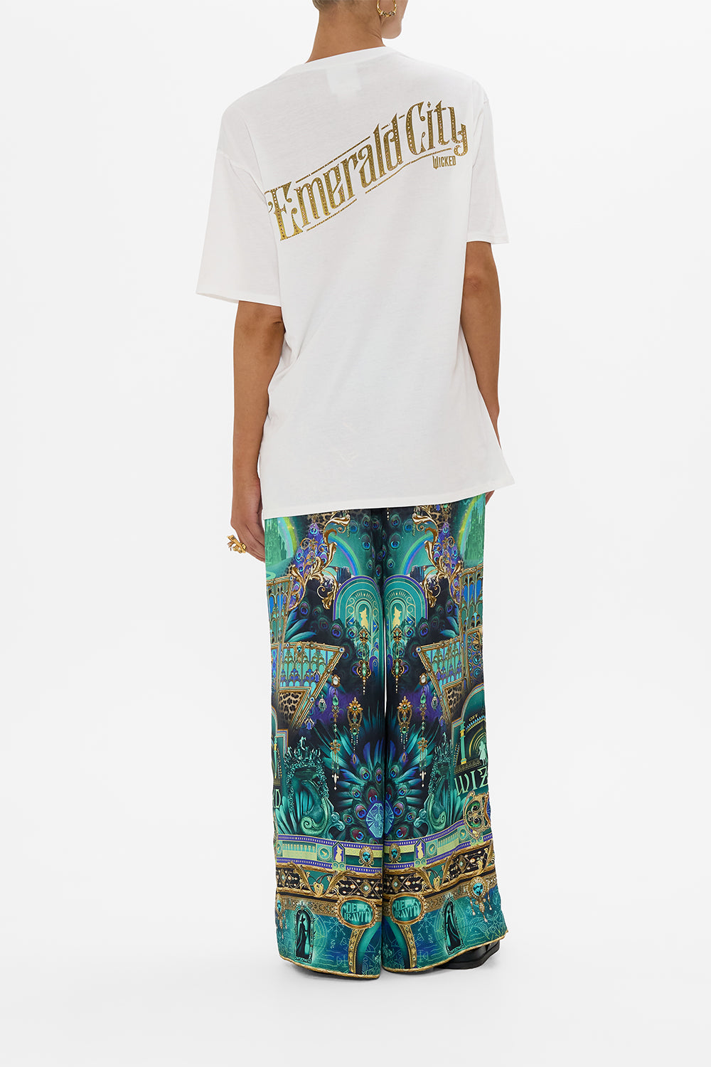 CAMILLA Green/Black Oversized Band Tee- White in Defy Gravity Print