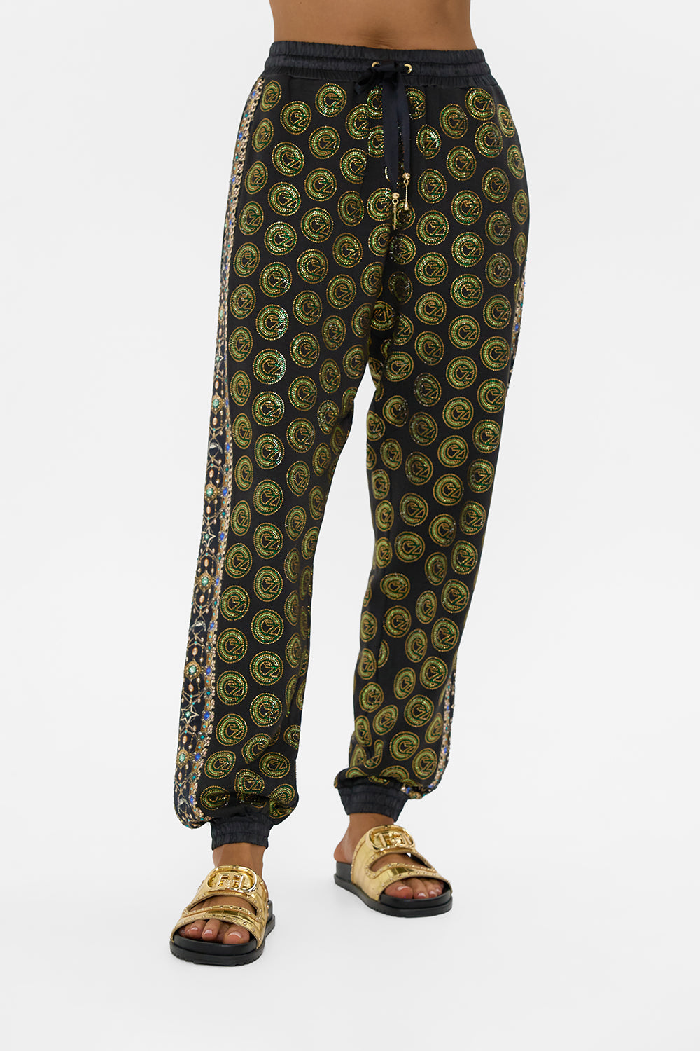 CAMILLA Green/Black Jersey Track Pant with Side Panels in Defy Gravity Print