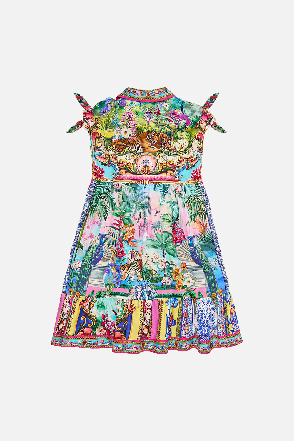 The CAMILLA Kids Button Midi Dress With Tie Sleeve 4-10 in our Spirit Of Santa Maria print.