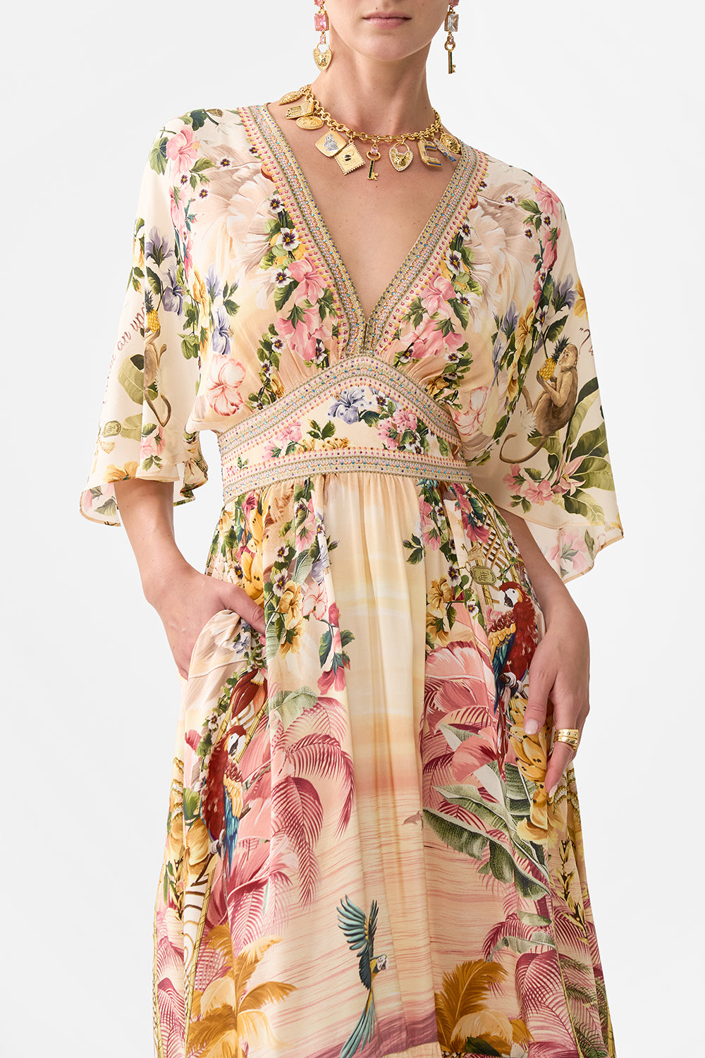 WAISTED DRESS WITH HEM RUFFLE WELCOME TO THE WHITE LOTUS