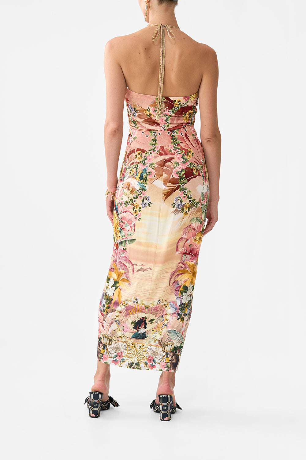 V NECK GATHERED JERSEY DRESS WELCOME TO THE WHITE LOTUS