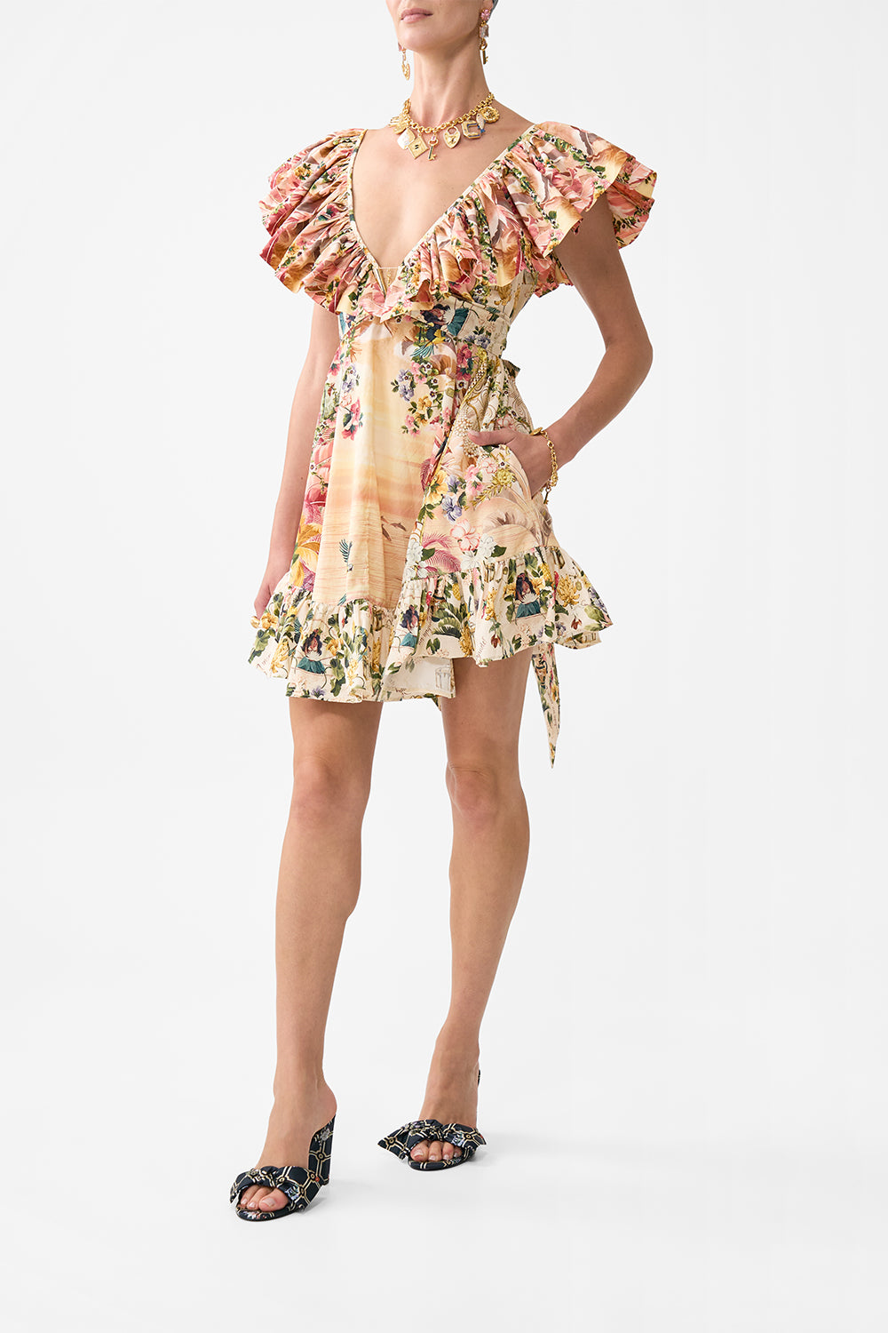 The CAMILLA SHORT FRILL NECK DRESS WITH HARDWARE WELCOME TO THE WHITE LOTUS