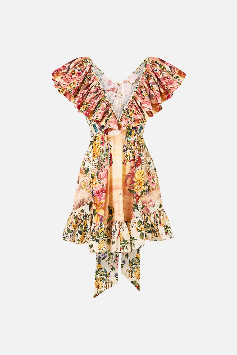 The CAMILLA SHORT FRILL NECK DRESS WITH HARDWARE WELCOME TO THE WHITE LOTUS