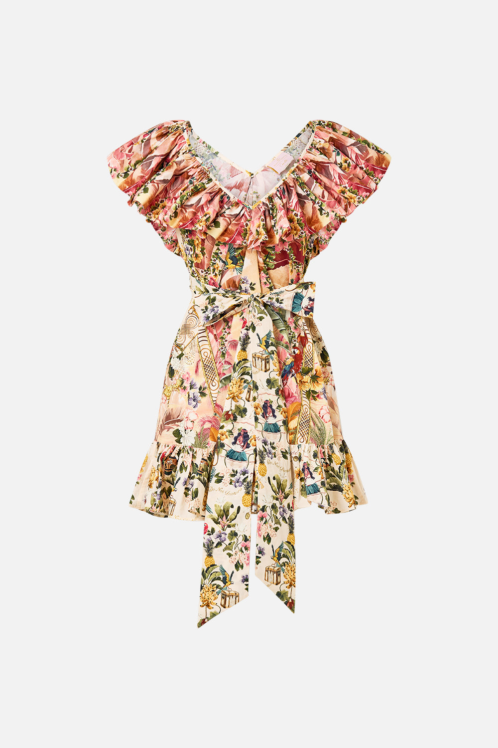 SHORT FRILL NECK DRESS WITH HARDWARE WELCOME TO THE WHITE LOTUS