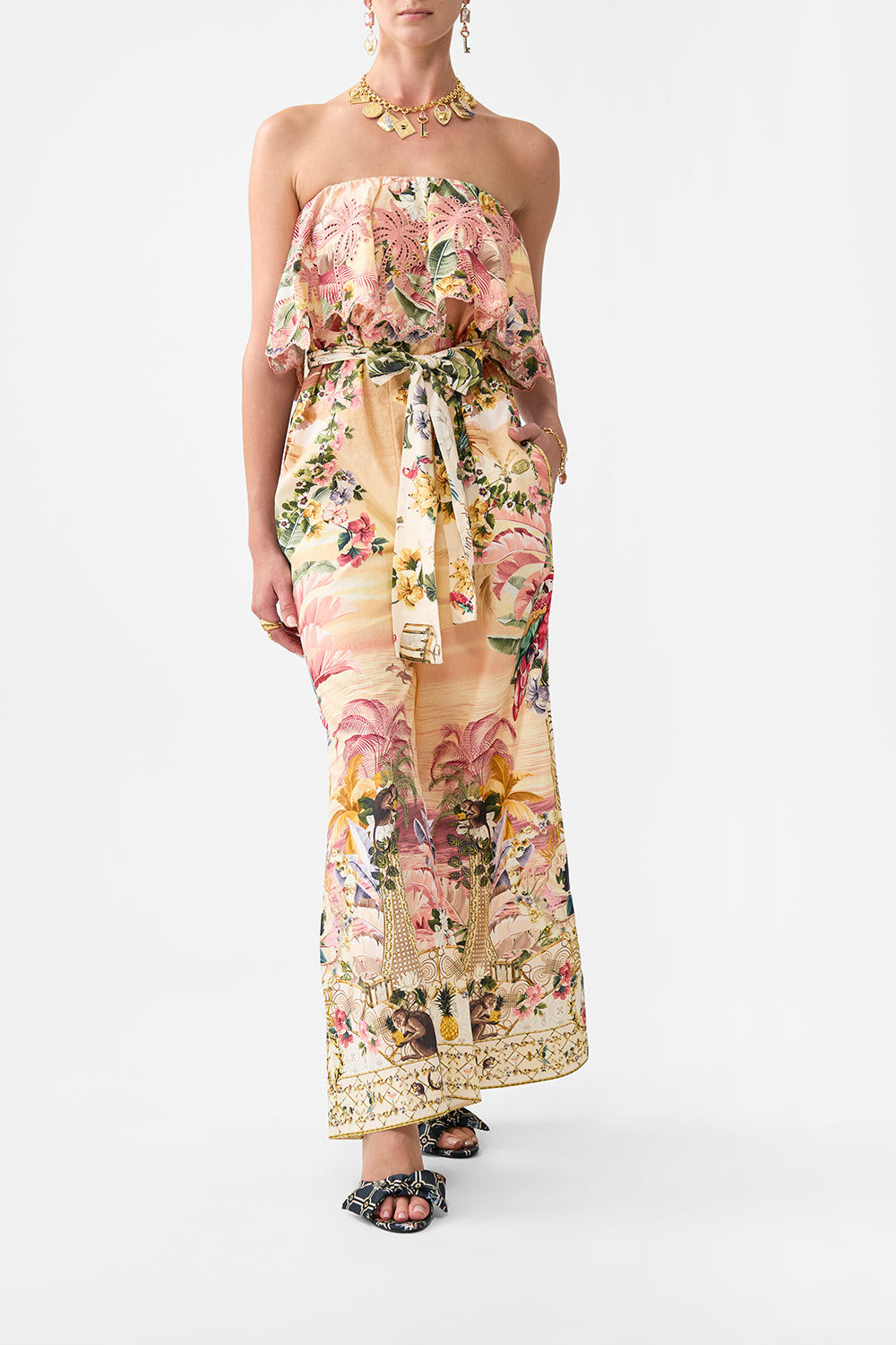 The CAMILLA STRAPLESS JUMPSUIT WITH FRILL WELCOME TO THE WHITE LOTUSWELCOME TO THE WHITE LOTUS