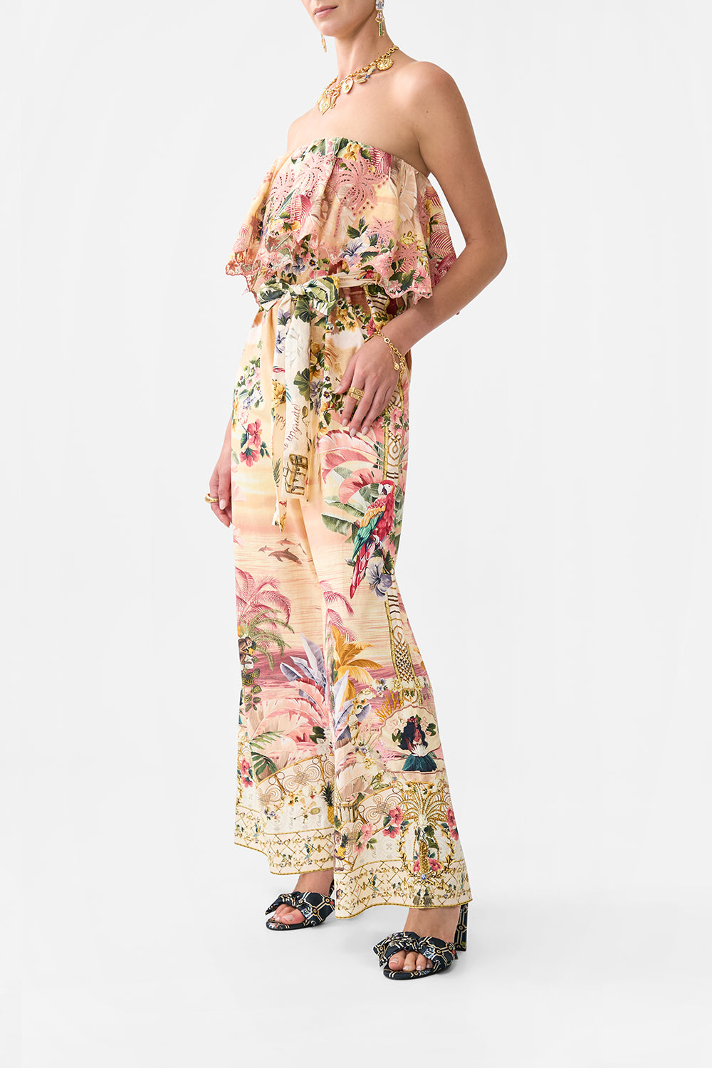 The CAMILLA STRAPLESS JUMPSUIT WITH FRILL WELCOME TO THE WHITE LOTUS
