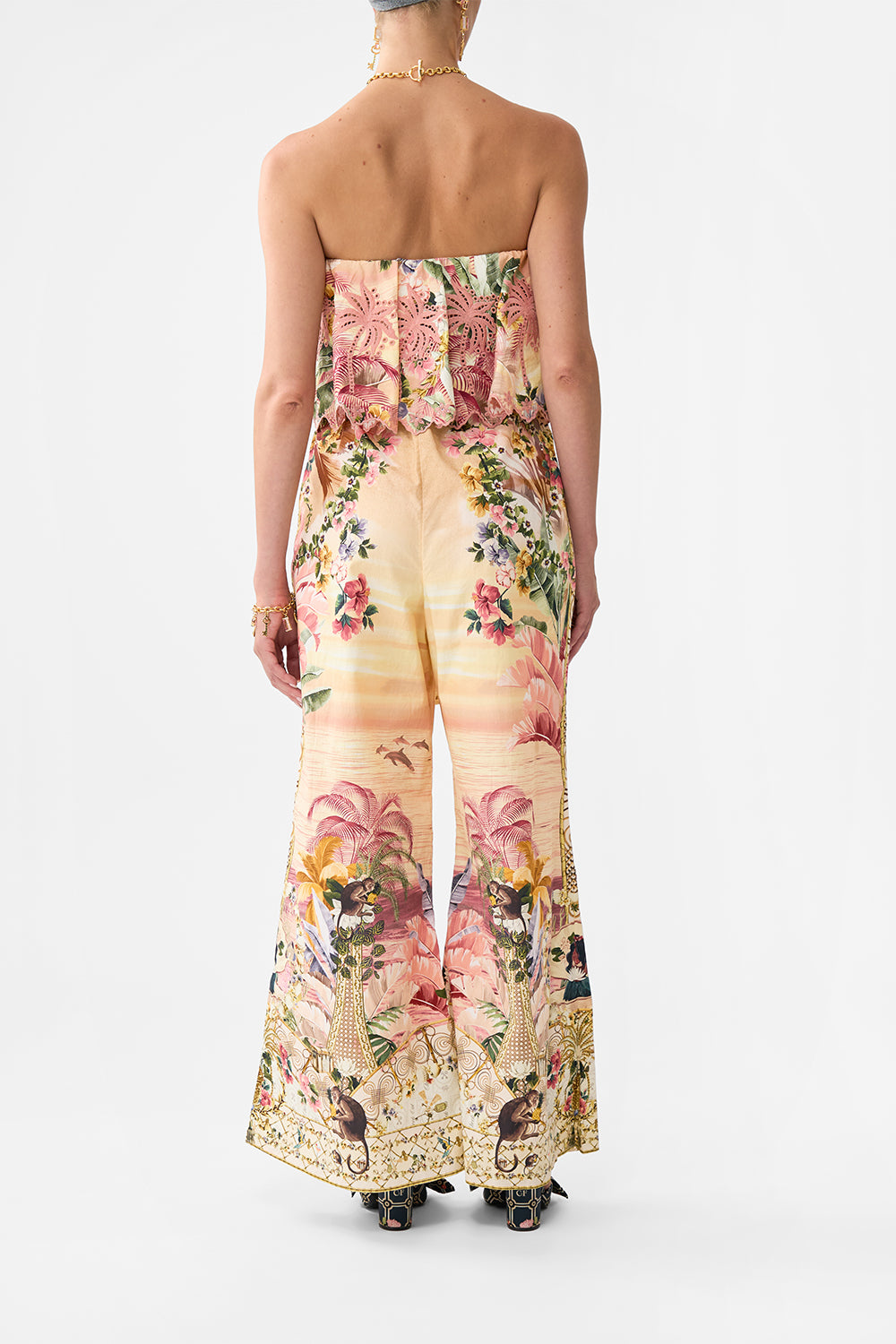 The CAMILLA STRAPLESS JUMPSUIT WITH FRILL WELCOME TO THE WHITE LOTUS
