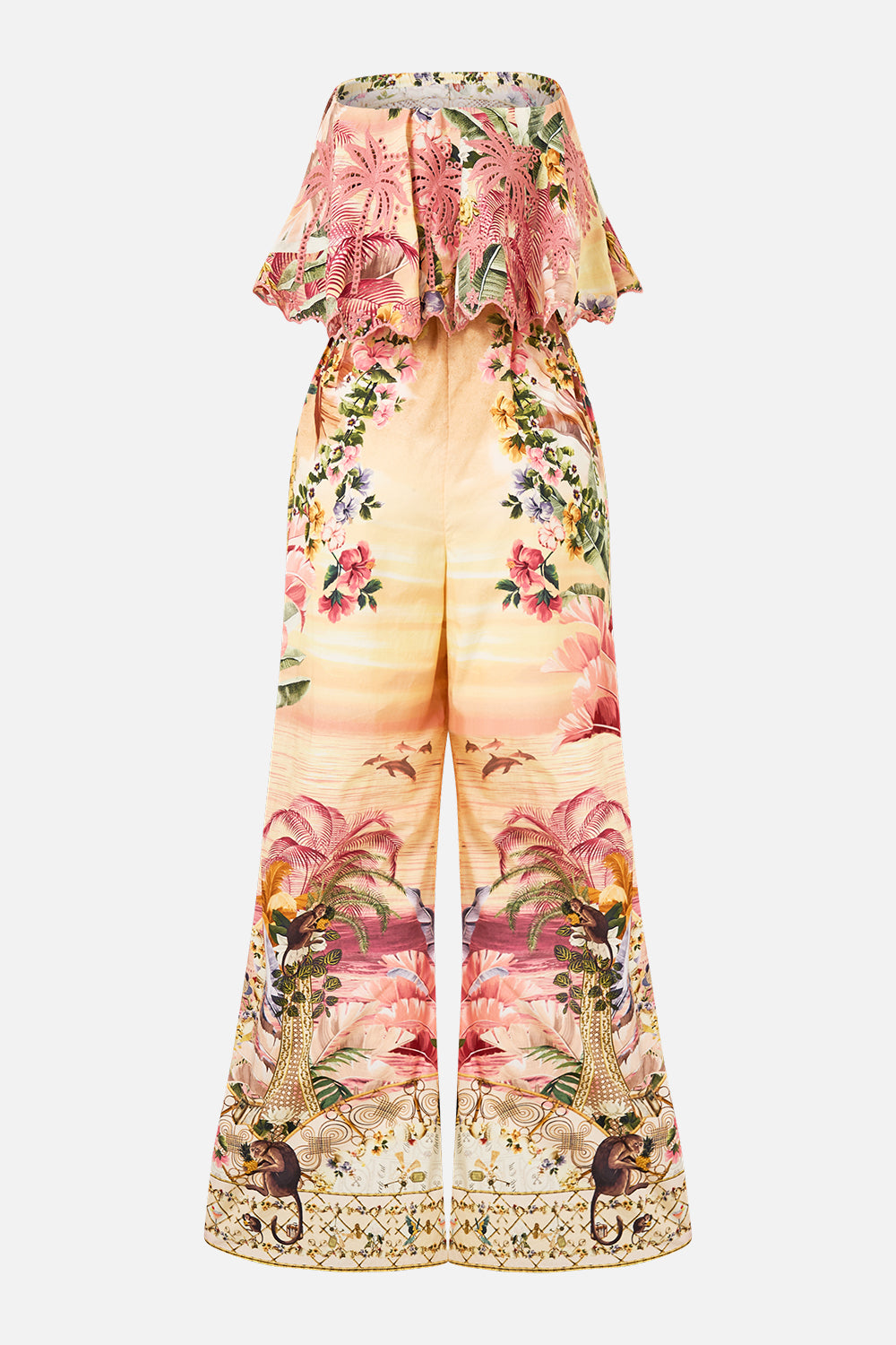 The CAMILLA STRAPLESS JUMPSUIT WITH FRILL WELCOME TO THE WHITE LOTUS