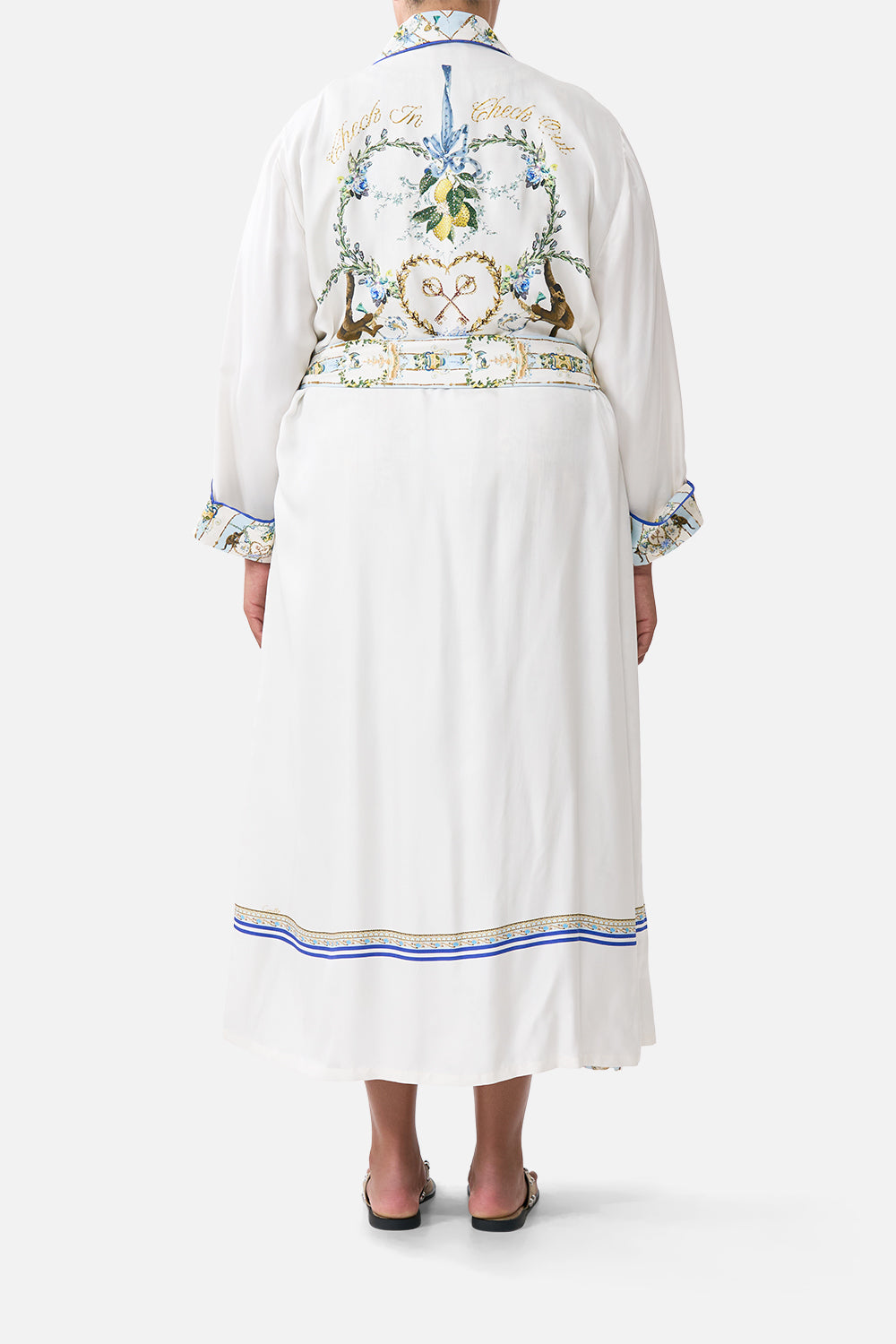 The CAMILLA LONG ROBE WITH TIE VENUS ON A VESPA