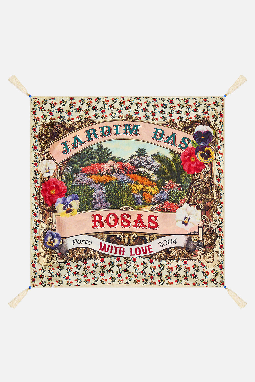 The CAMILLA Small Square Cushion in our Bathing Bombshell print.