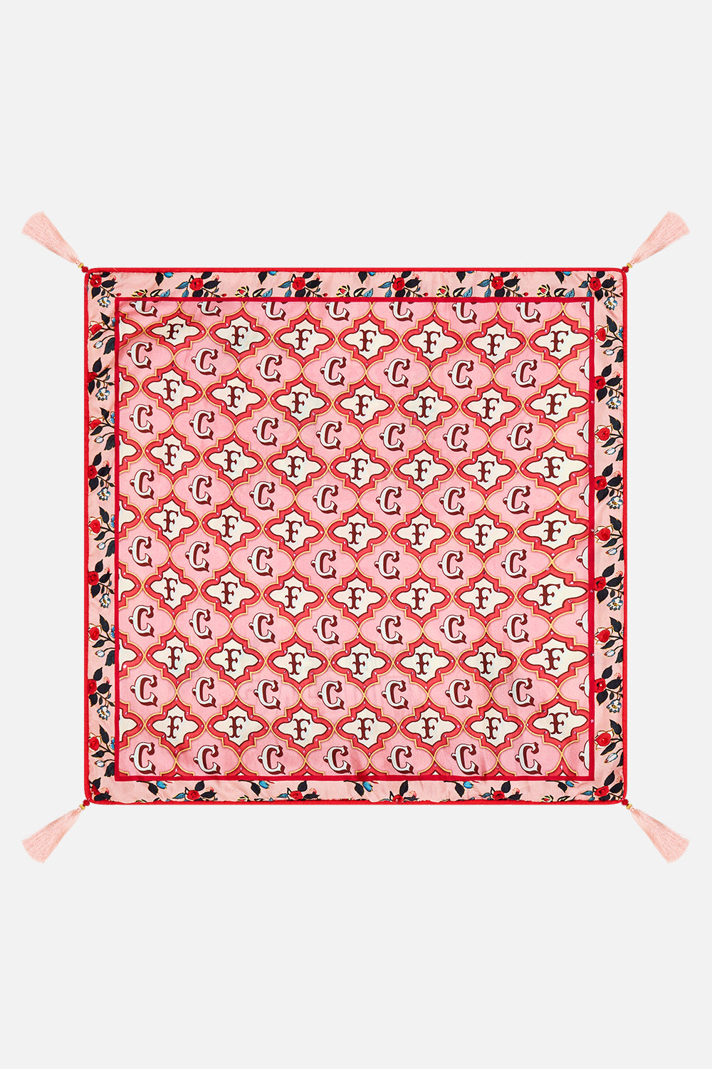 The CAMILLA Small Square Cushion in our Pink Porto print.