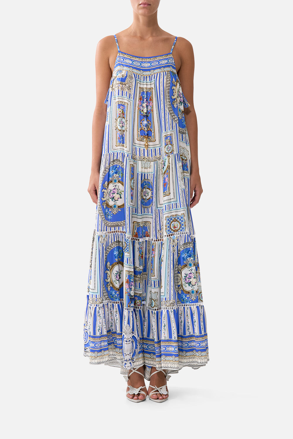 The CAMILLA LONG TIERED DRESS WITH BOW TIES OTTOMAN OPULENCEOTTOMAN OPULENCE