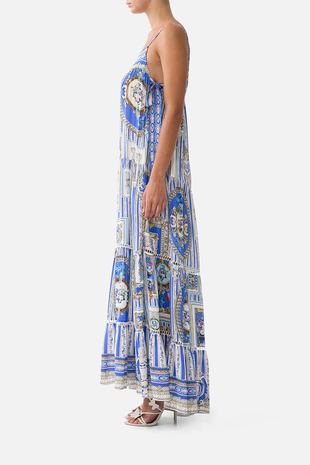 The CAMILLA LONG TIERED DRESS WITH BOW TIES OTTOMAN OPULENCE