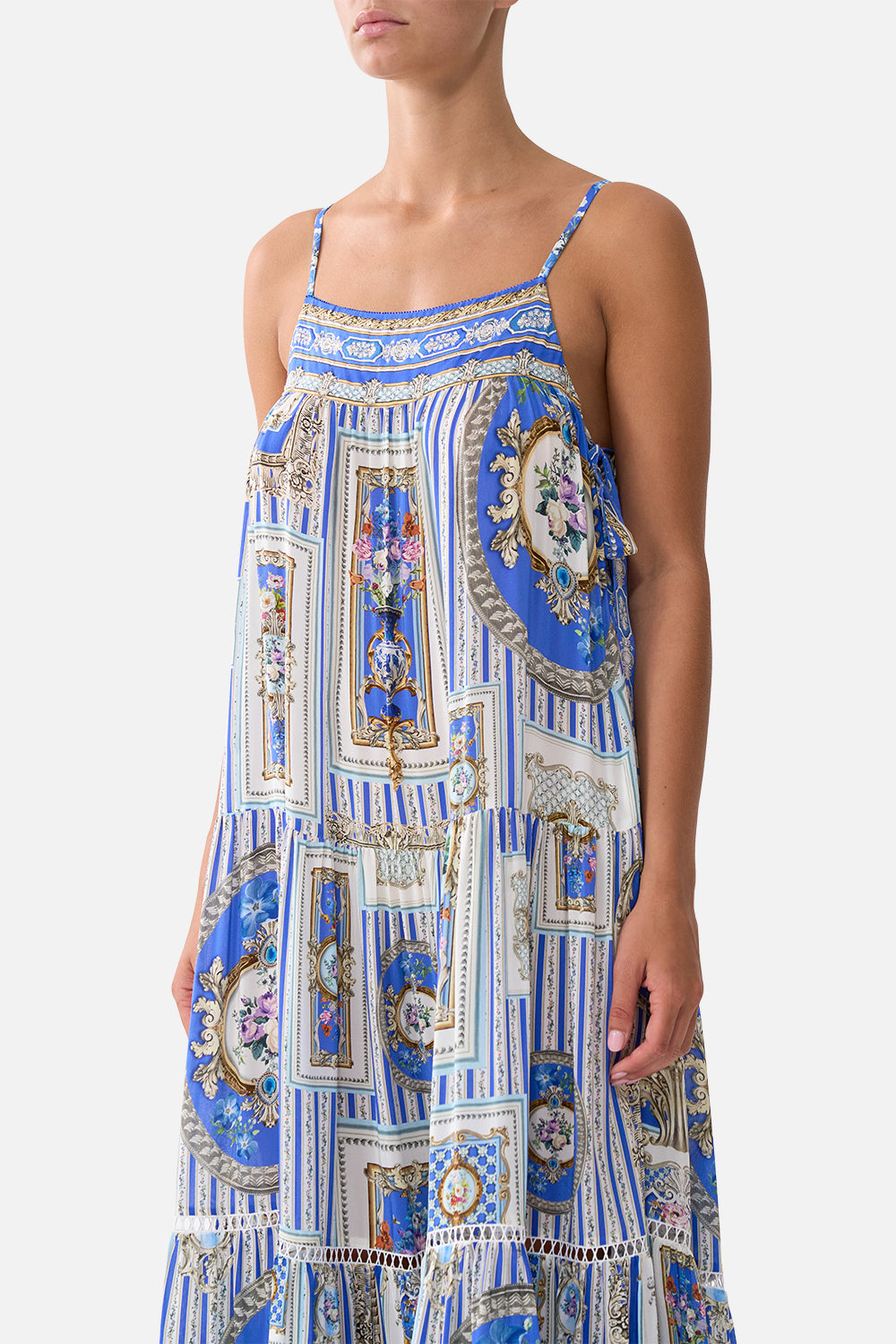 The CAMILLA LONG TIERED DRESS WITH BOW TIES OTTOMAN OPULENCE