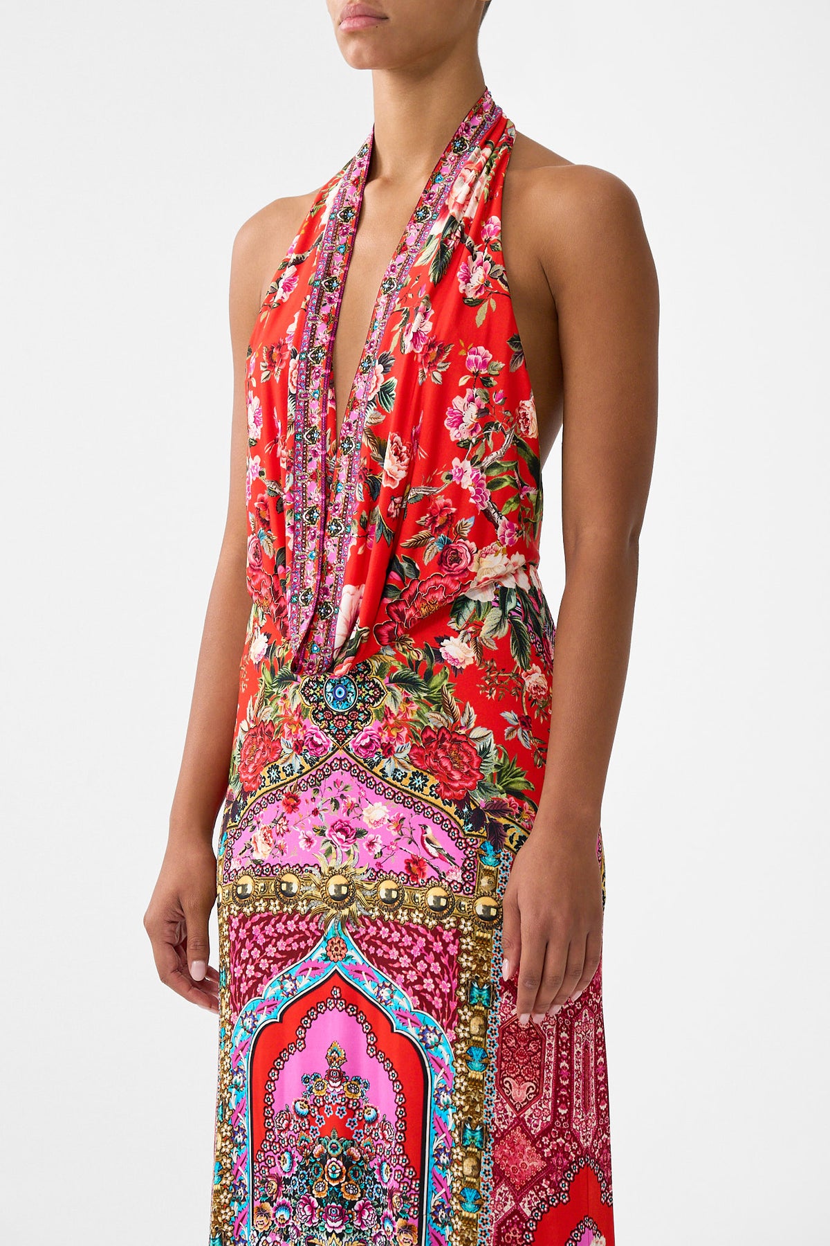 The CAMILLA DEEP COWL PLUNGE DRESS HEIRLOOM EMPIRE