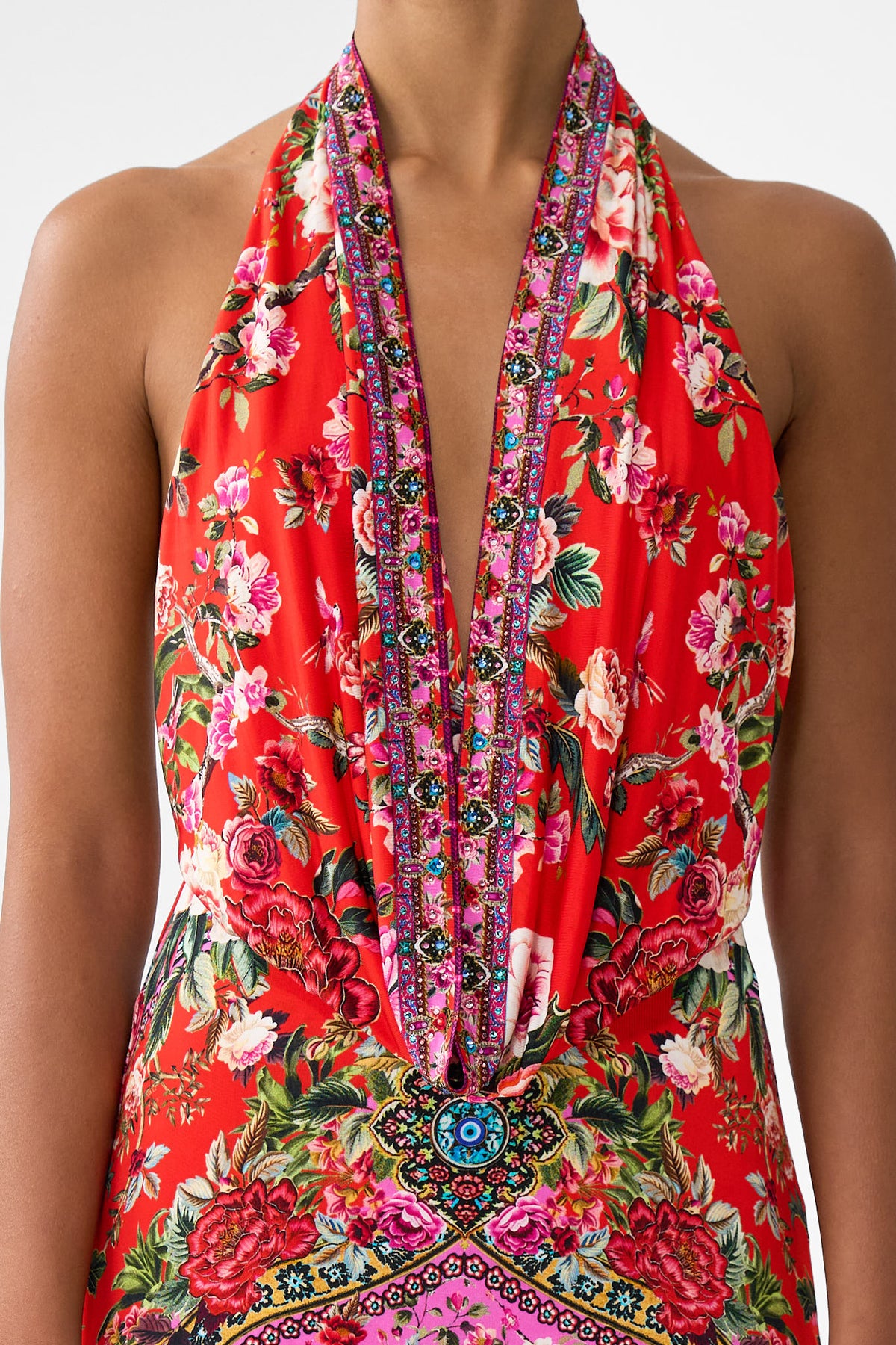 The CAMILLA DEEP COWL PLUNGE DRESS HEIRLOOM EMPIRE