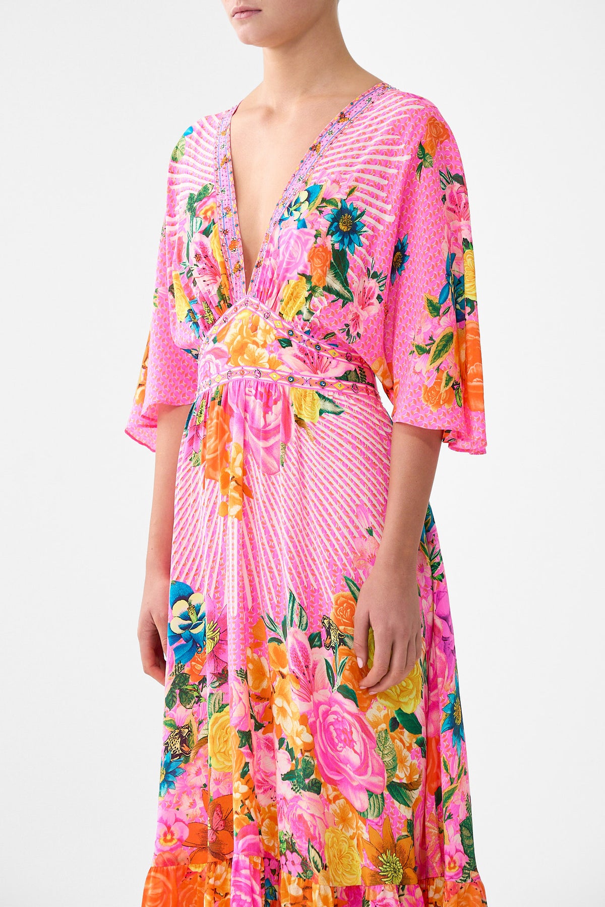 WAISTED DRESS WITH HEM RUFFLE ILLUSTRATION NATION