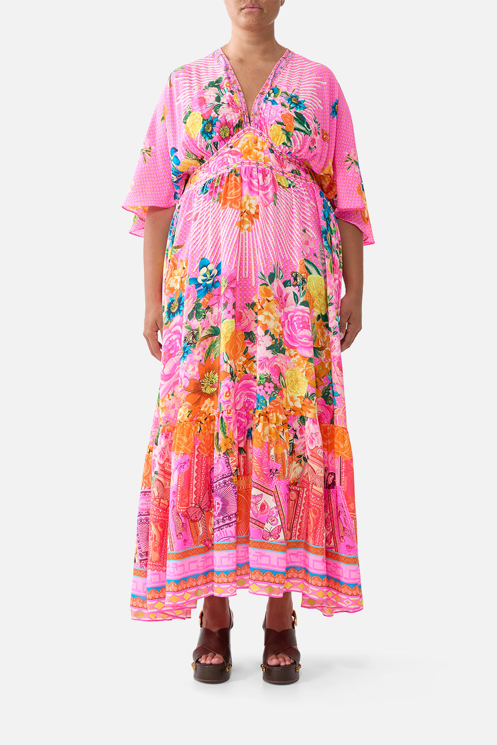 WAISTED DRESS WITH HEM RUFFLE ILLUSTRATION NATION