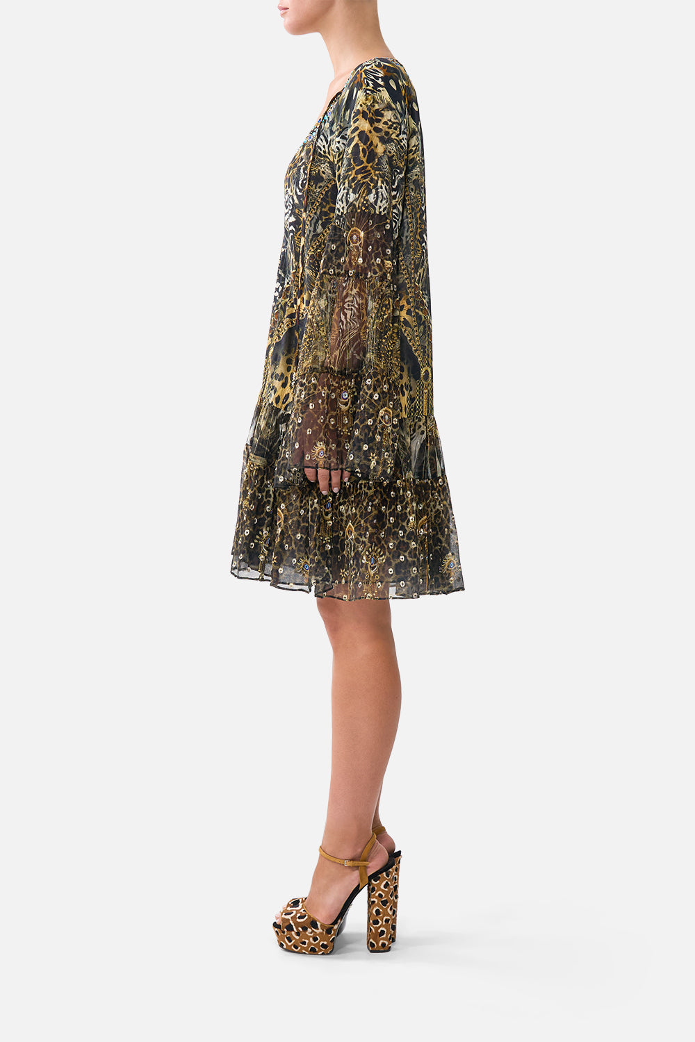 The CAMILLA A-LINE GATHERED PANEL DRESS FELINE FOLKLORE