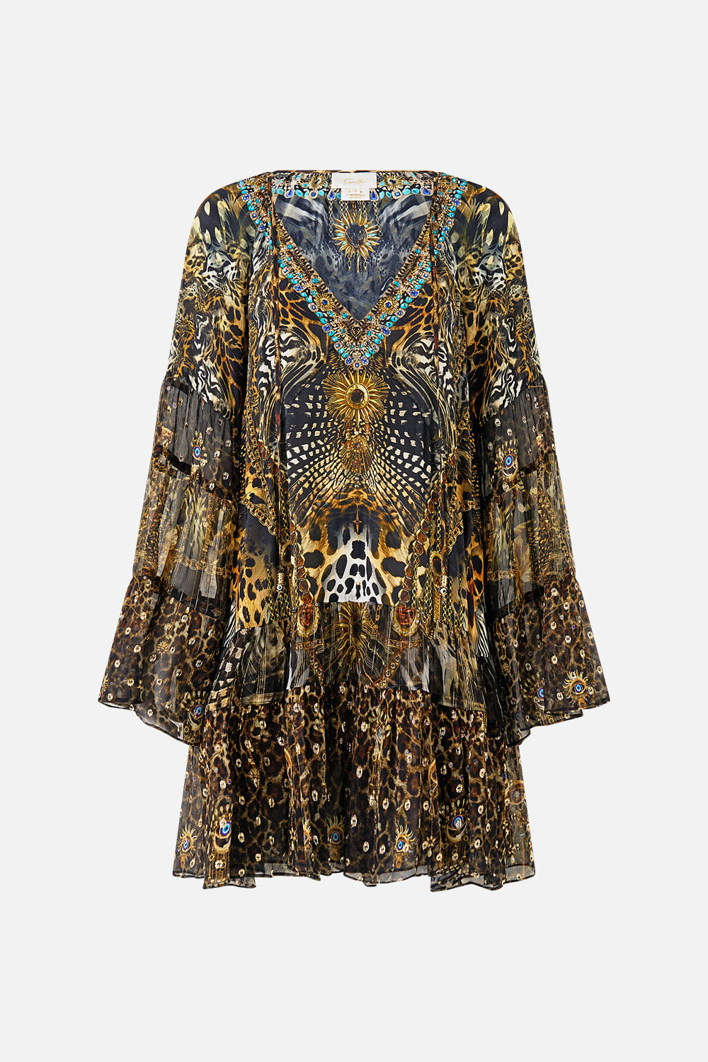 The CAMILLA A-LINE GATHERED PANEL DRESS FELINE FOLKLORE