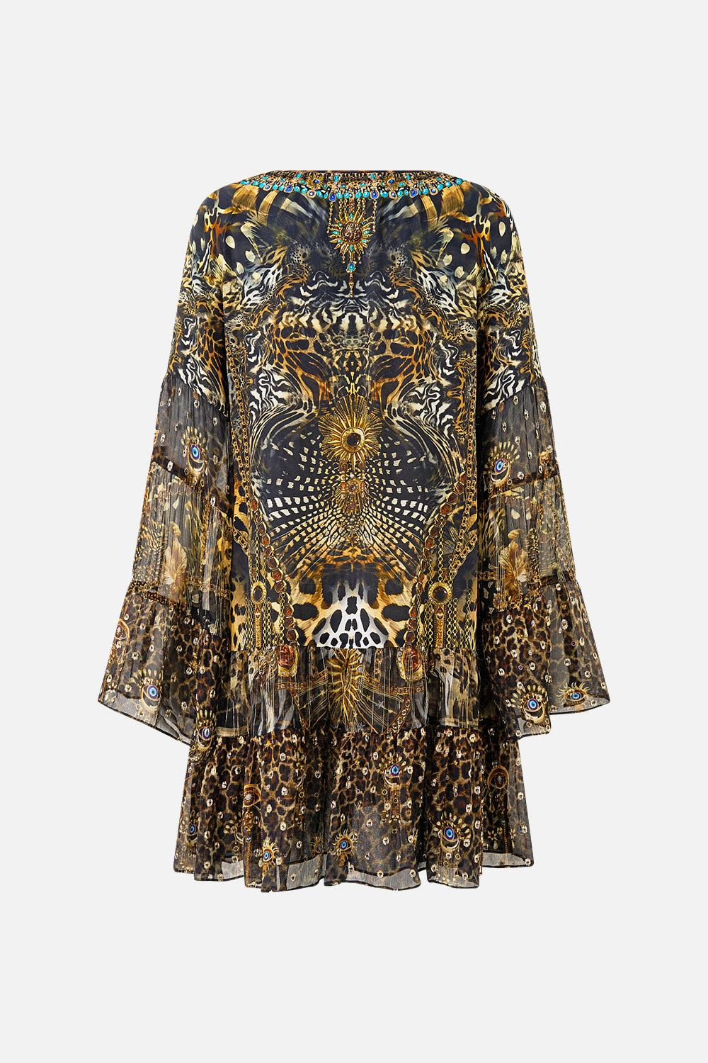 The CAMILLA A-LINE GATHERED PANEL DRESS FELINE FOLKLORE