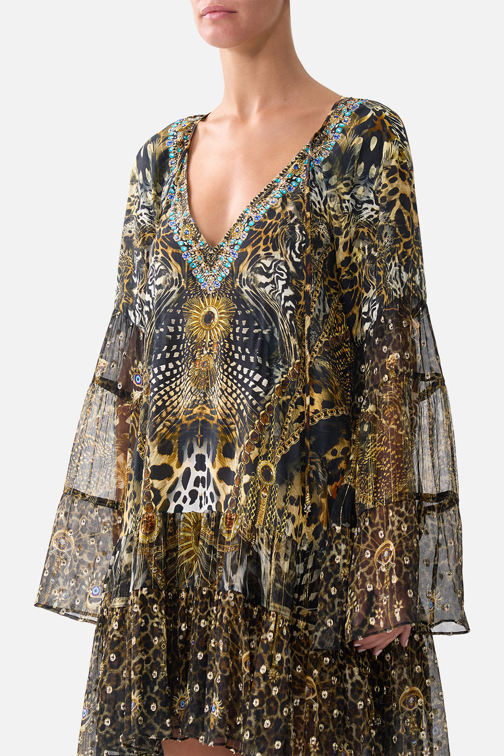 The CAMILLA A-LINE GATHERED PANEL DRESS FELINE FOLKLORE