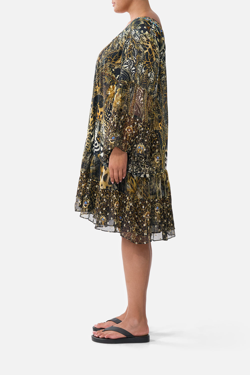 The CAMILLA A-LINE GATHERED PANEL DRESS FELINE FOLKLORE
