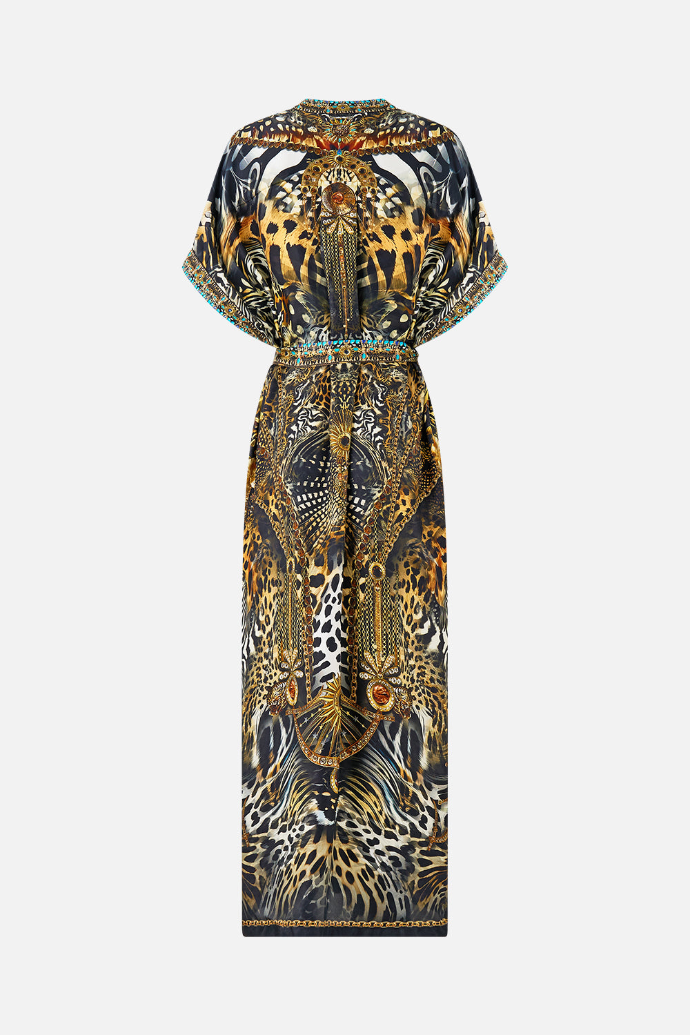 The CAMILLA SHORT SLEEVE KAFTAN WITH TIE WAIST FELINE FOLKLORE