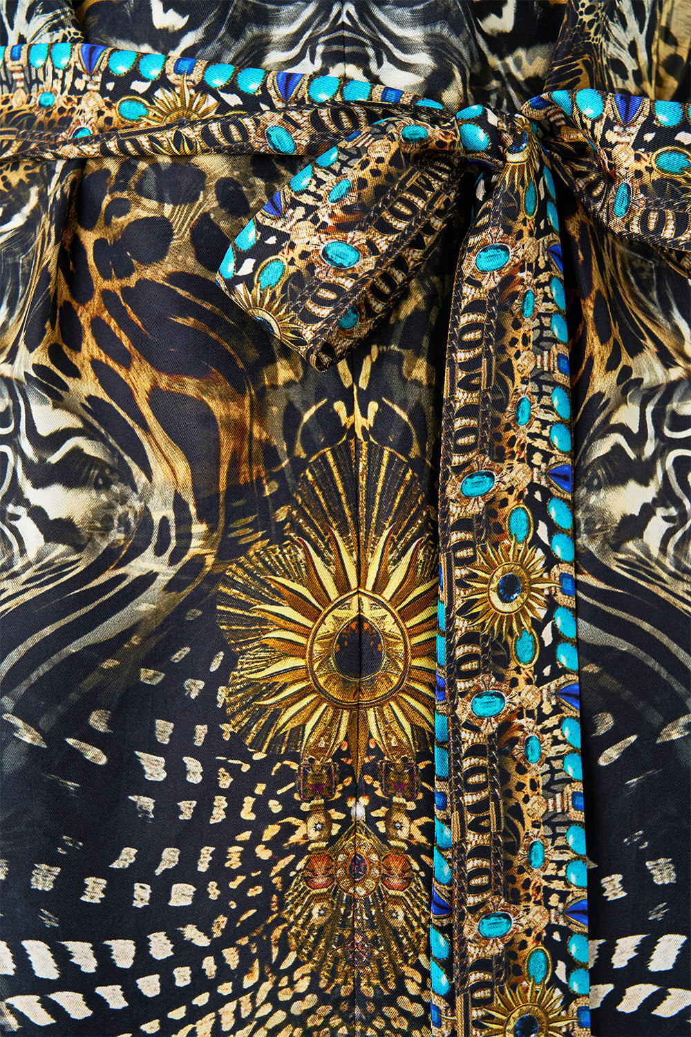 The CAMILLA SHORT SLEEVE KAFTAN WITH TIE WAIST FELINE FOLKLORE