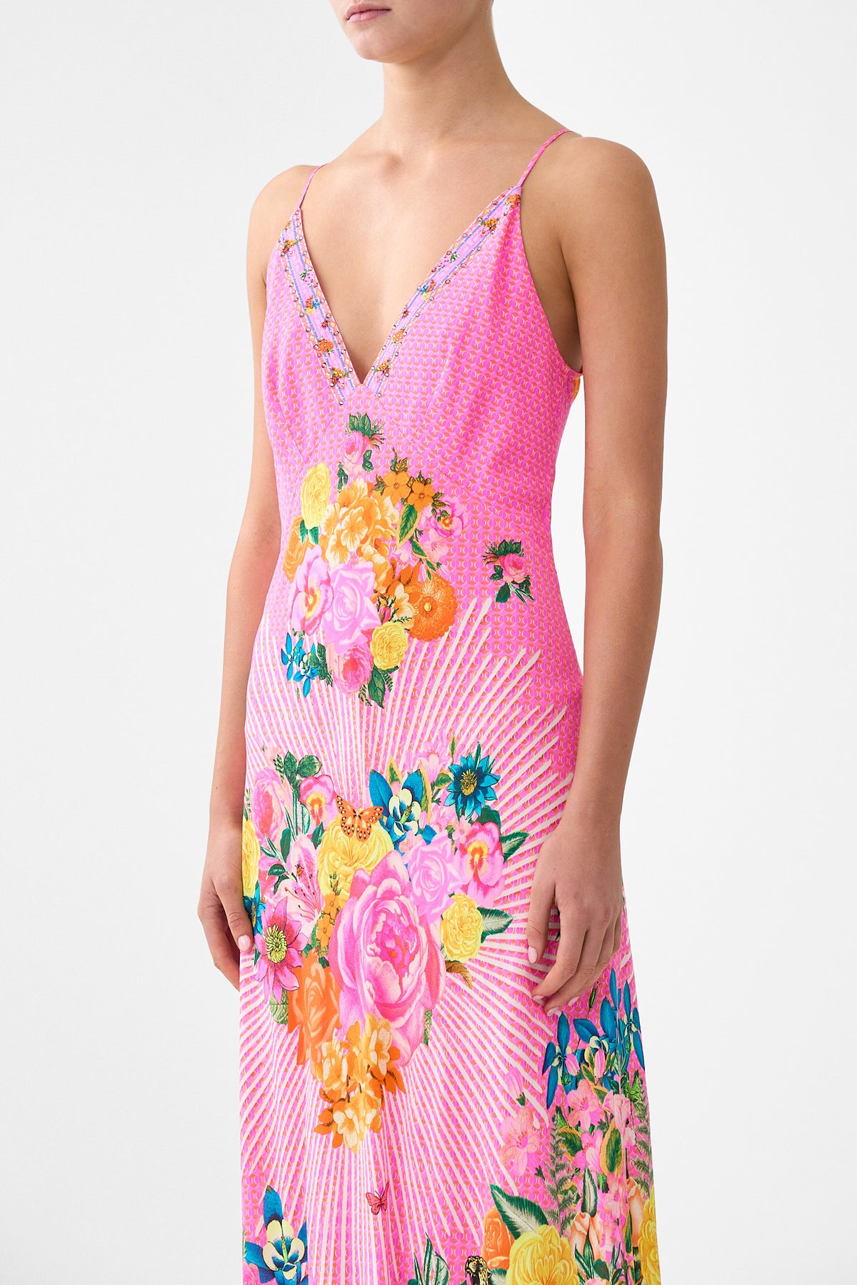 V-NECK FULL LENGTH BIAS SLIP DRESS ILLUSTRATION NATION