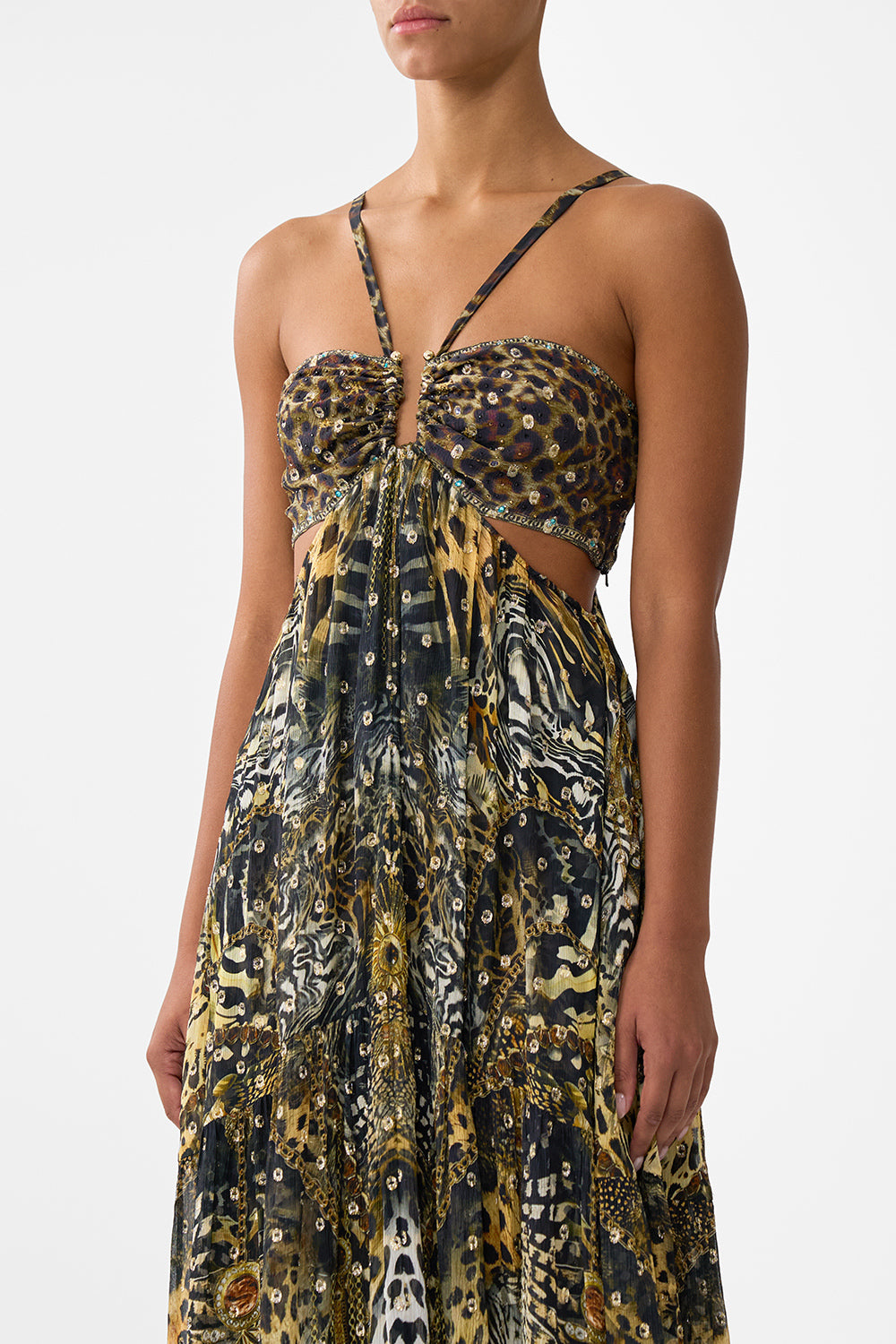 GATHERED CUT OUT DRESS FELINE FOLKLORE