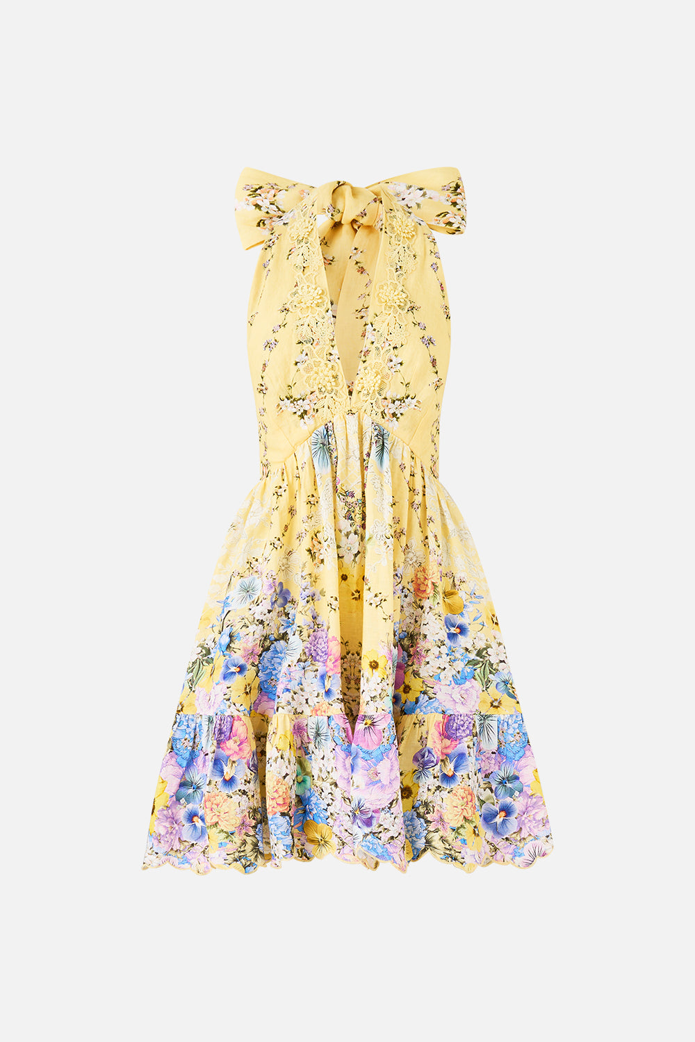 RUFFLE HEM HALTER SHORT DRESS DARLING BUDS