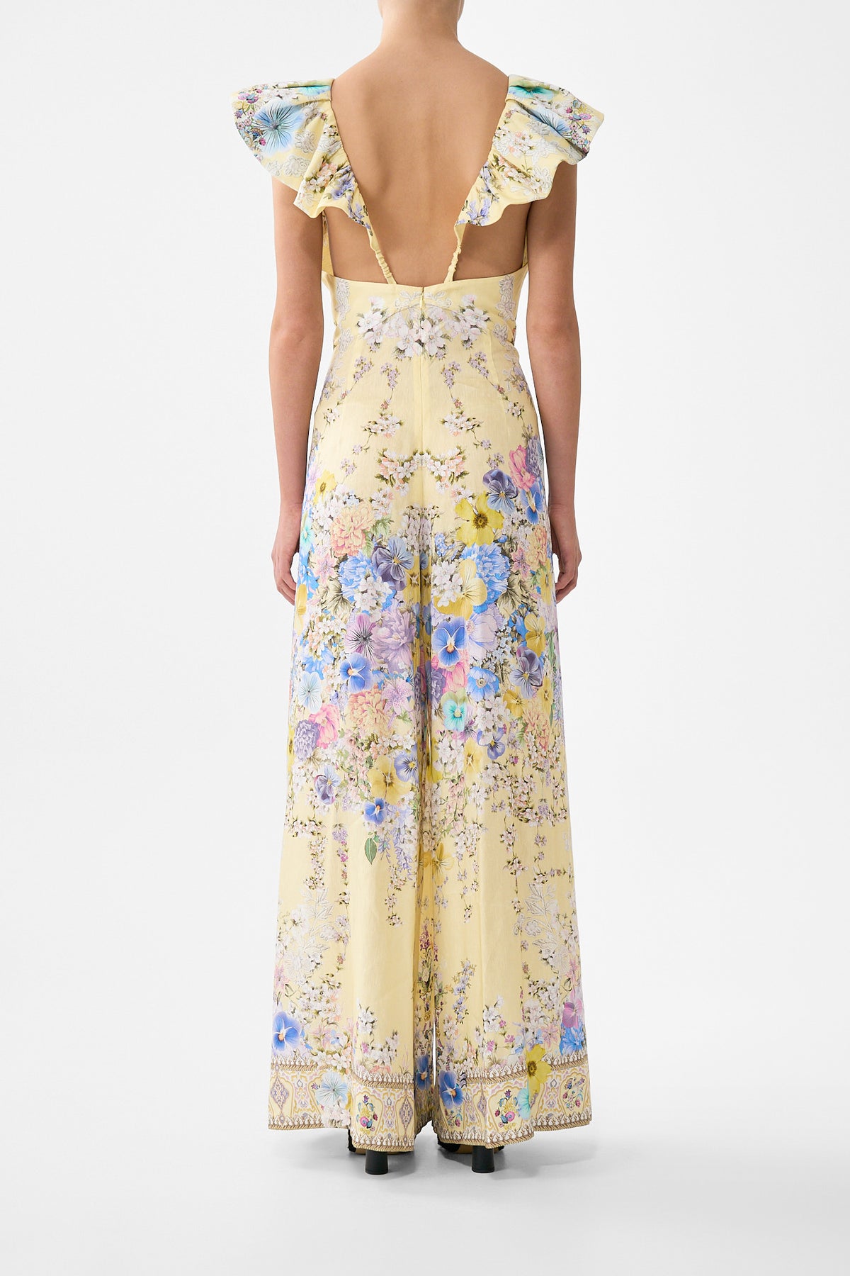The CAMILLA TIE FRONT FRILL SLEEVE JUMPSUIT DARLING BUDS