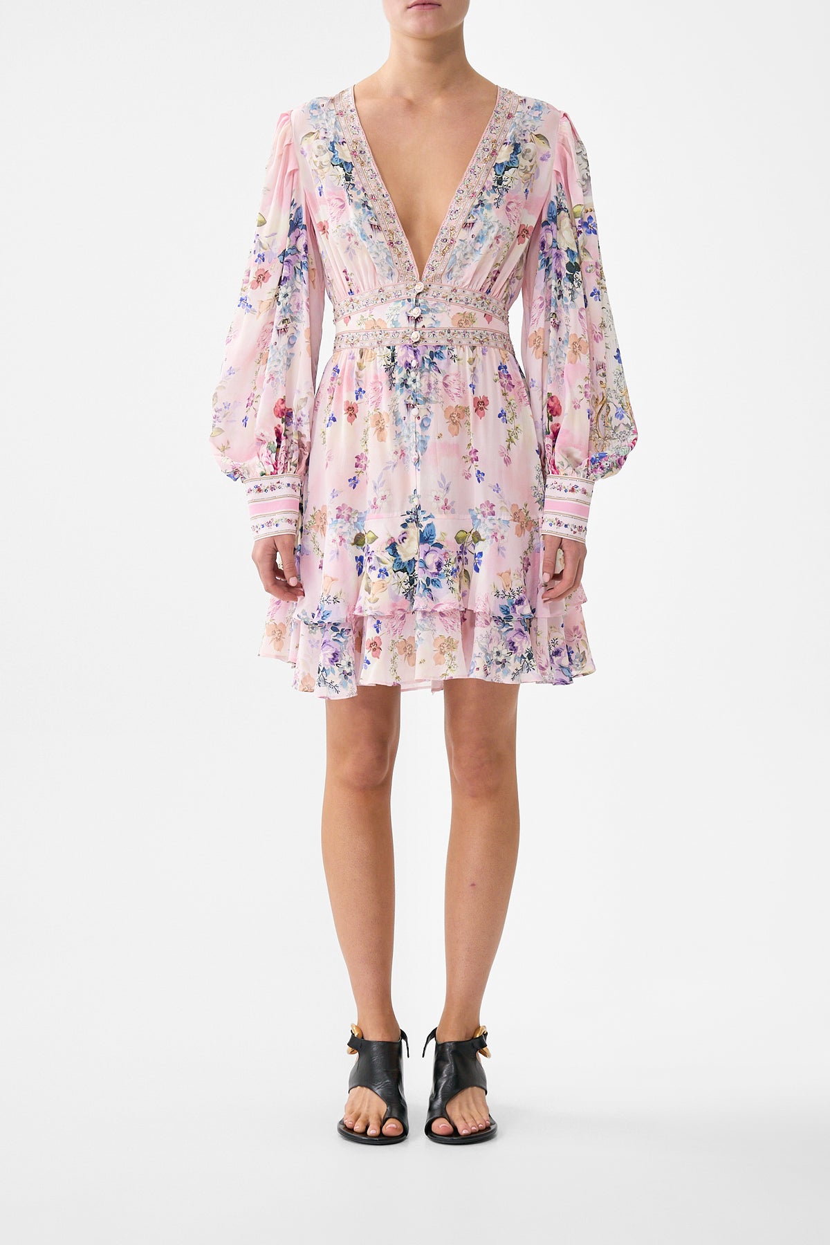 The CAMILLA BUTTON FRONT FRILL DRESS PALATIAL PASTELSPALATIAL PASTELS