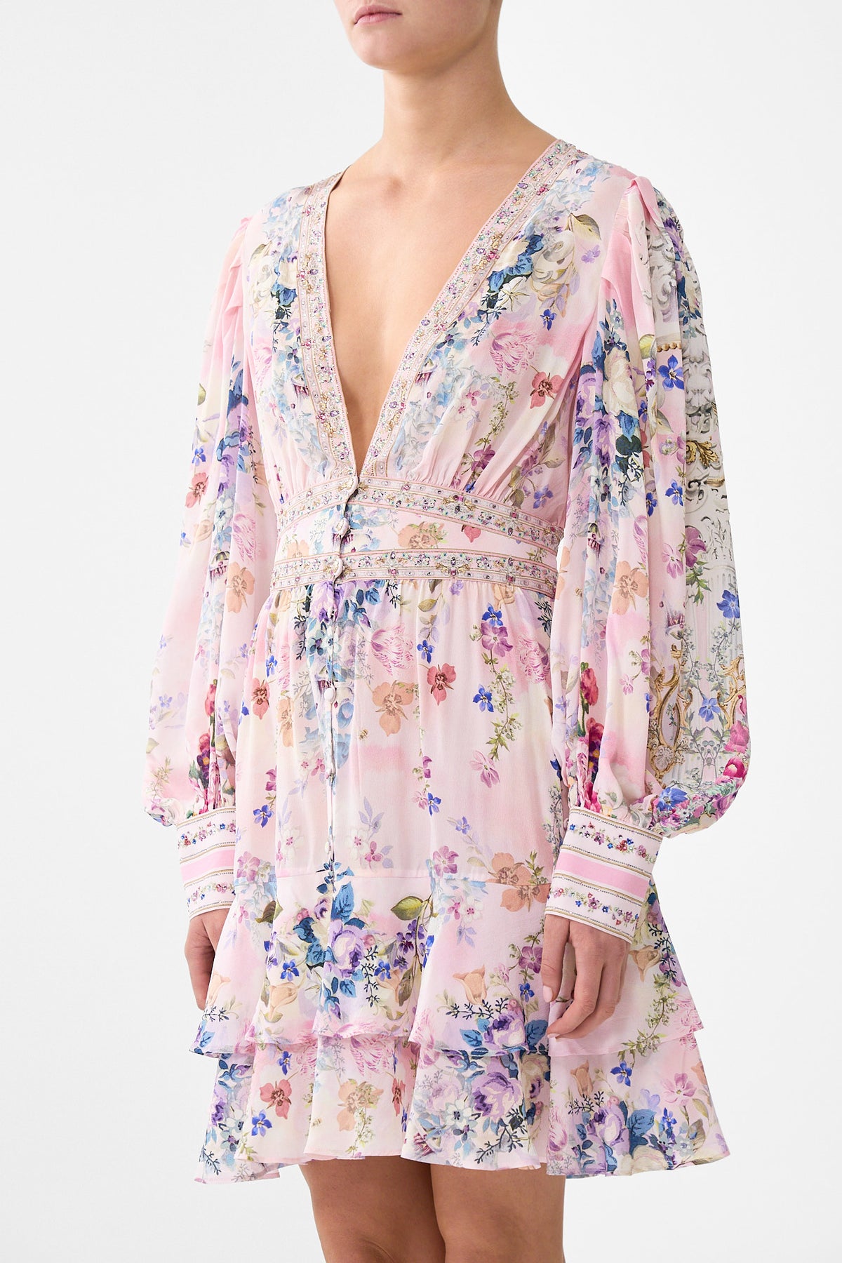 BUTTON FRONT FRILL DRESS PALATIAL PASTELS