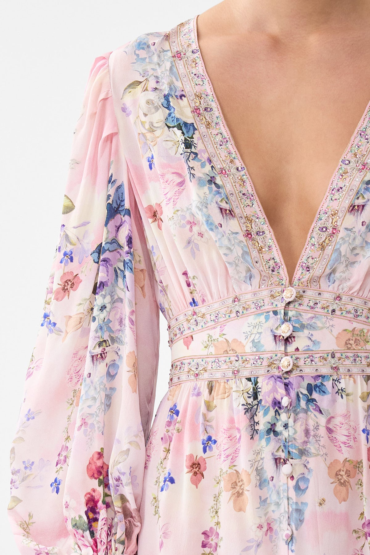 BUTTON FRONT FRILL DRESS PALATIAL PASTELS