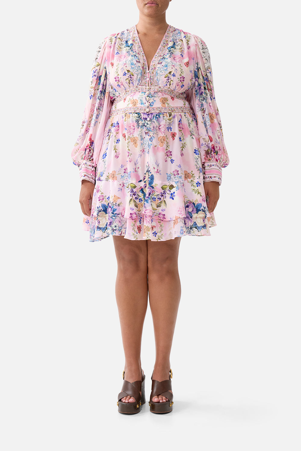 The CAMILLA BUTTON FRONT FRILL DRESS PALATIAL PASTELS