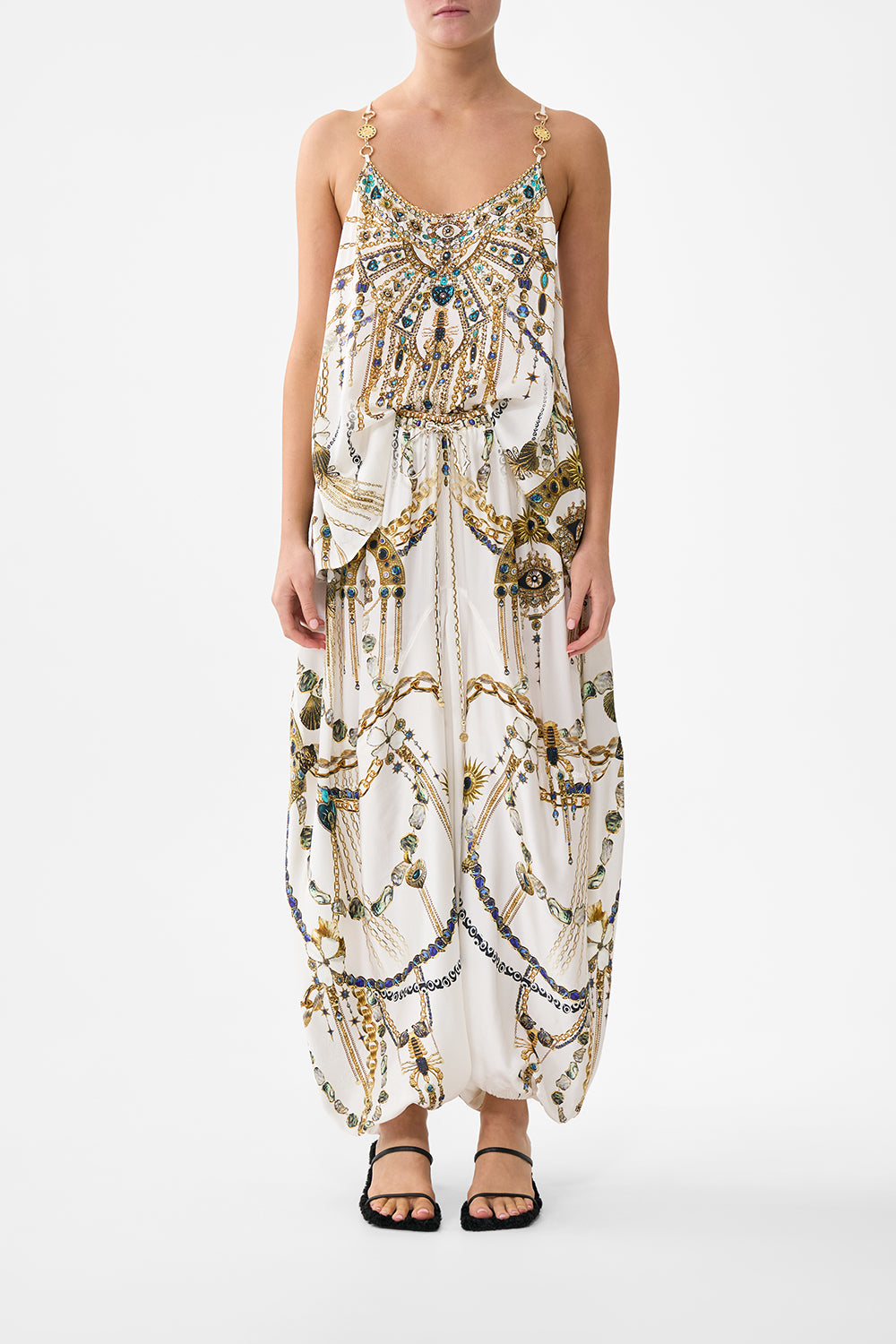 PANELLED HAREM PANT WITH TIE WAIST CHAIN GANG