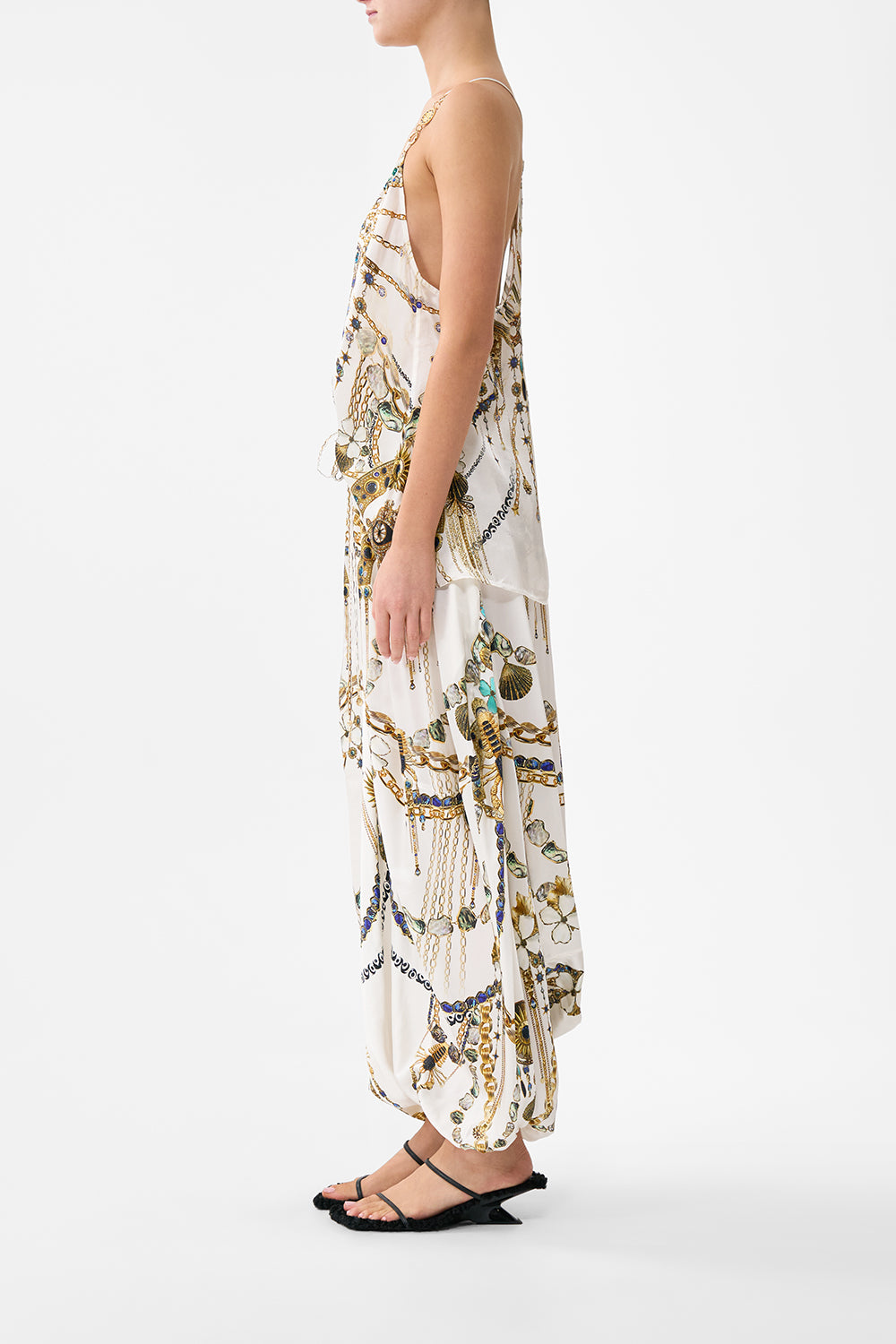 PANELLED HAREM PANT WITH TIE WAIST CHAIN GANG