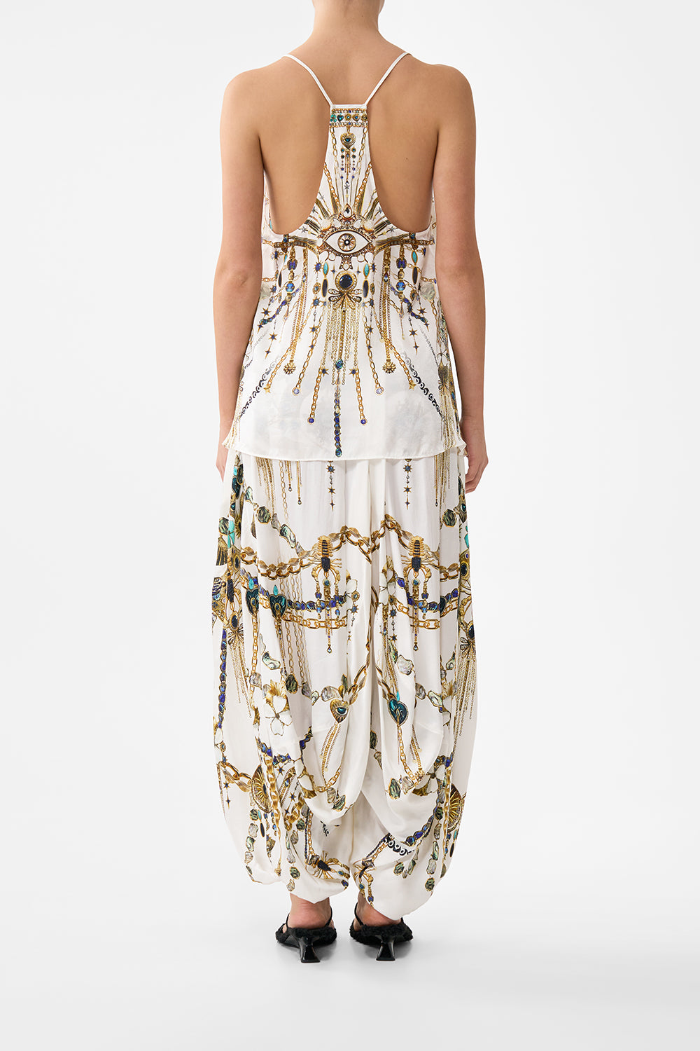 PANELLED HAREM PANT WITH TIE WAIST CHAIN GANG