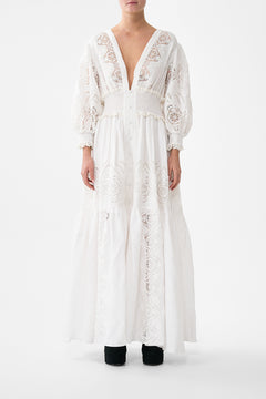 SHIRRED WAISTBAND LONG DRESS ALL ABOUT THAT LACE